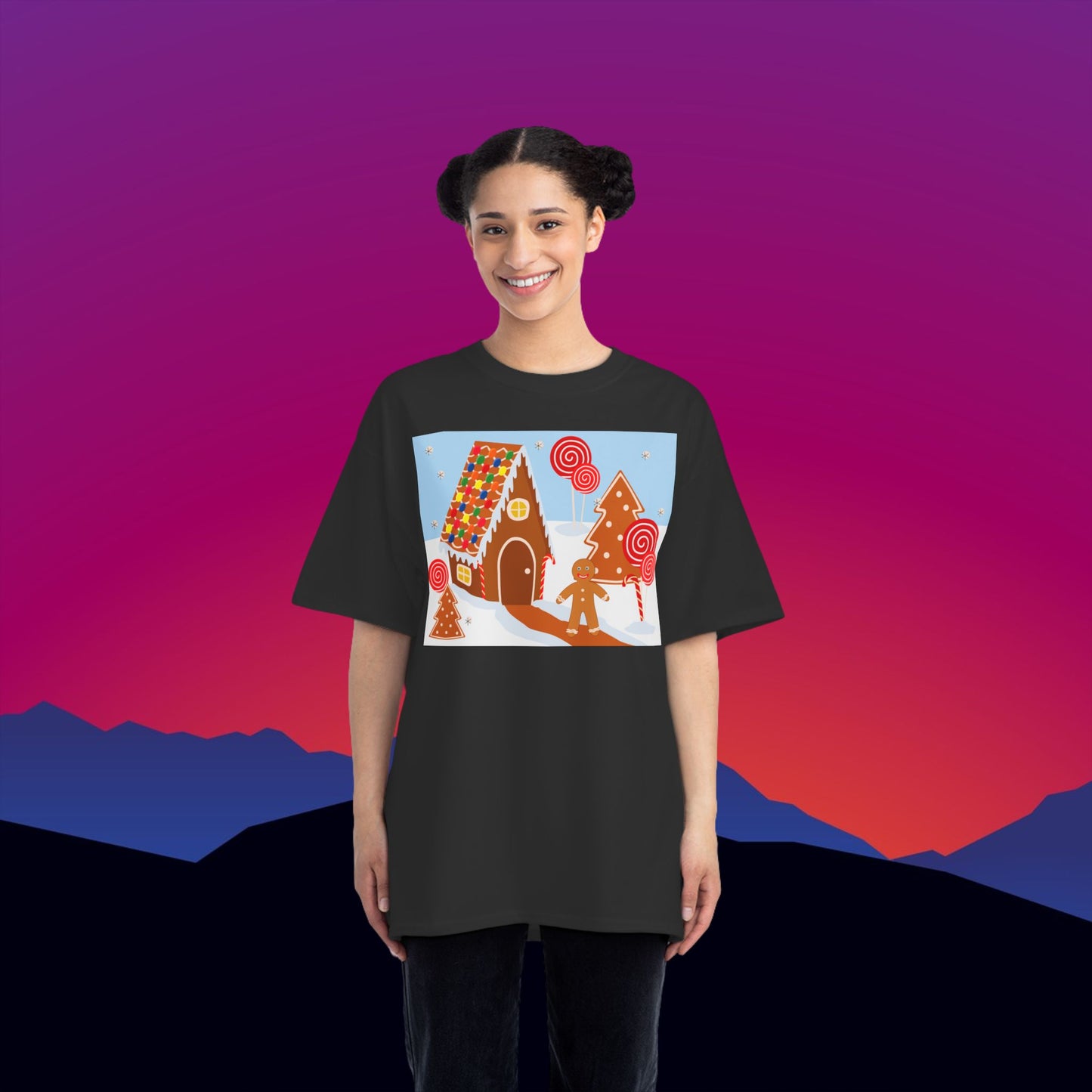 Gingerbread Lane Christmas T-Shirt: (Hanes Beefy-T 100% Preshrunk Cotton Custom Printed by TheGlassyLass.com