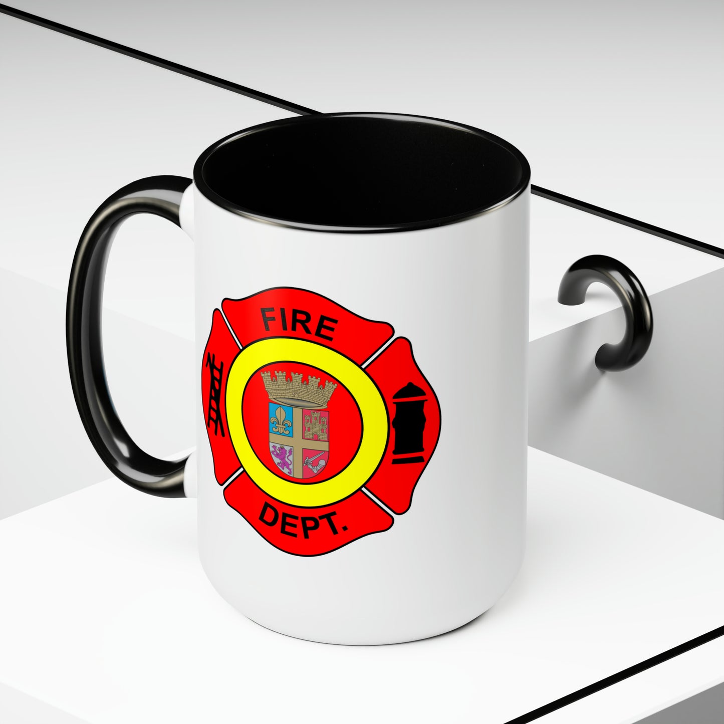 St Augustine Fire Department Coffee Mug - Double Sided Black Accent White Ceramic 15oz by TheGlassyLass.com