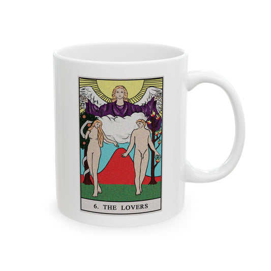The Lovers Tarot Card Coffee Mug - Double Sided Print, White Ceramic, 11oz by TheGlassyLass.com