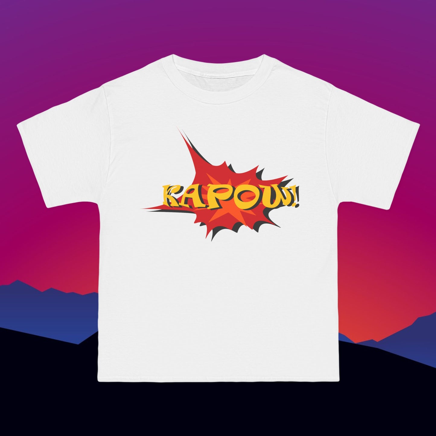 Superhero KAPOW T-Shirt: (Hanes Beefy-T 100% Preshrunk Cotton) Custom Printed by TheGlassyLass.com