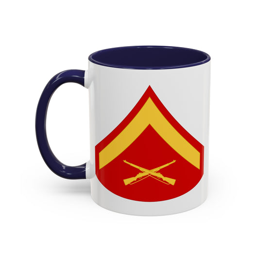 US Marine Corps Lance Corporal Chevron Coffee Mug - Double Sided Black Accent White Ceramic 11oz - by TheGlassyLass.com