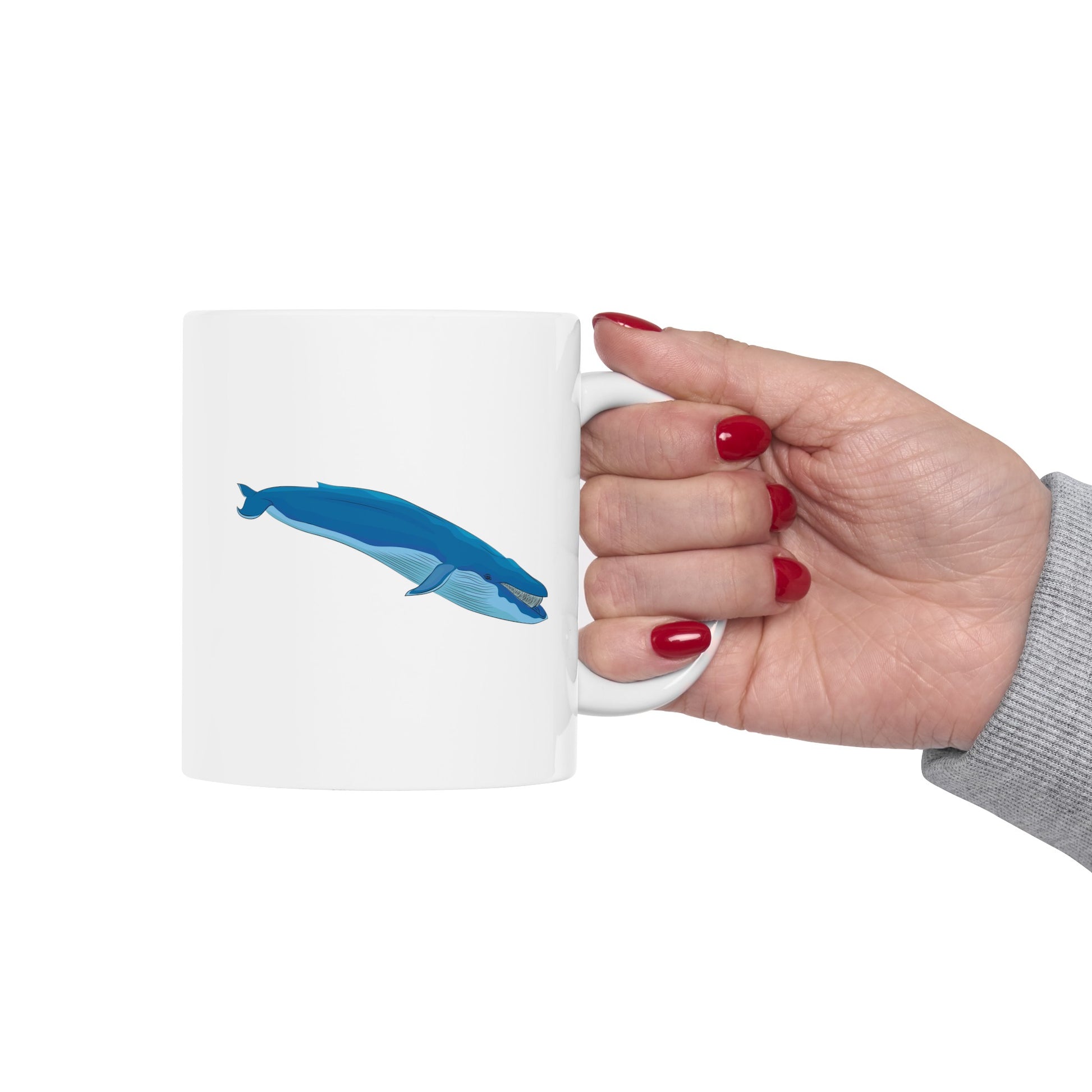 Blue Whale Coffee Mug - Double Sided White Ceramic 11oz by TheGlassyLass.com