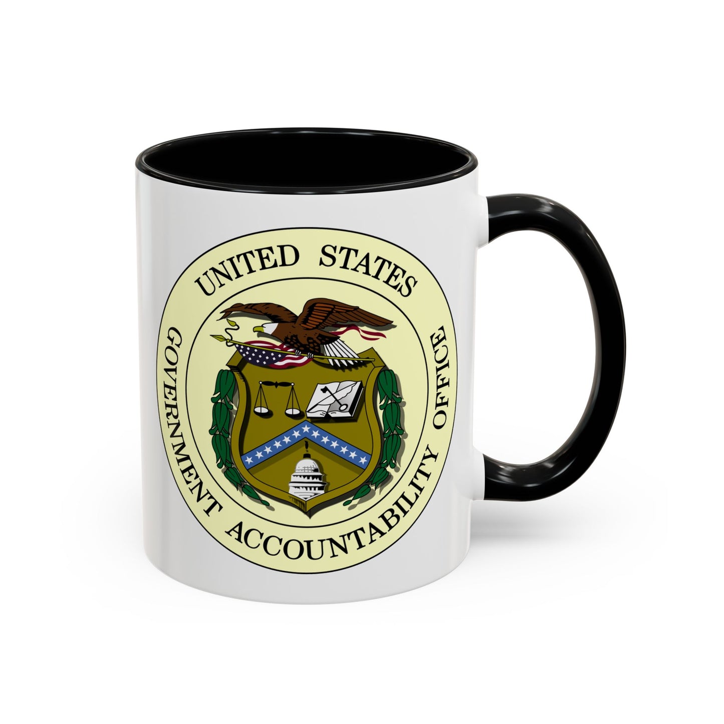 United States Government Accountability Office Seal Coffee Mug - Double Sided Print, Black Accent White Ceramic, 11oz by TheGlassyLass.com