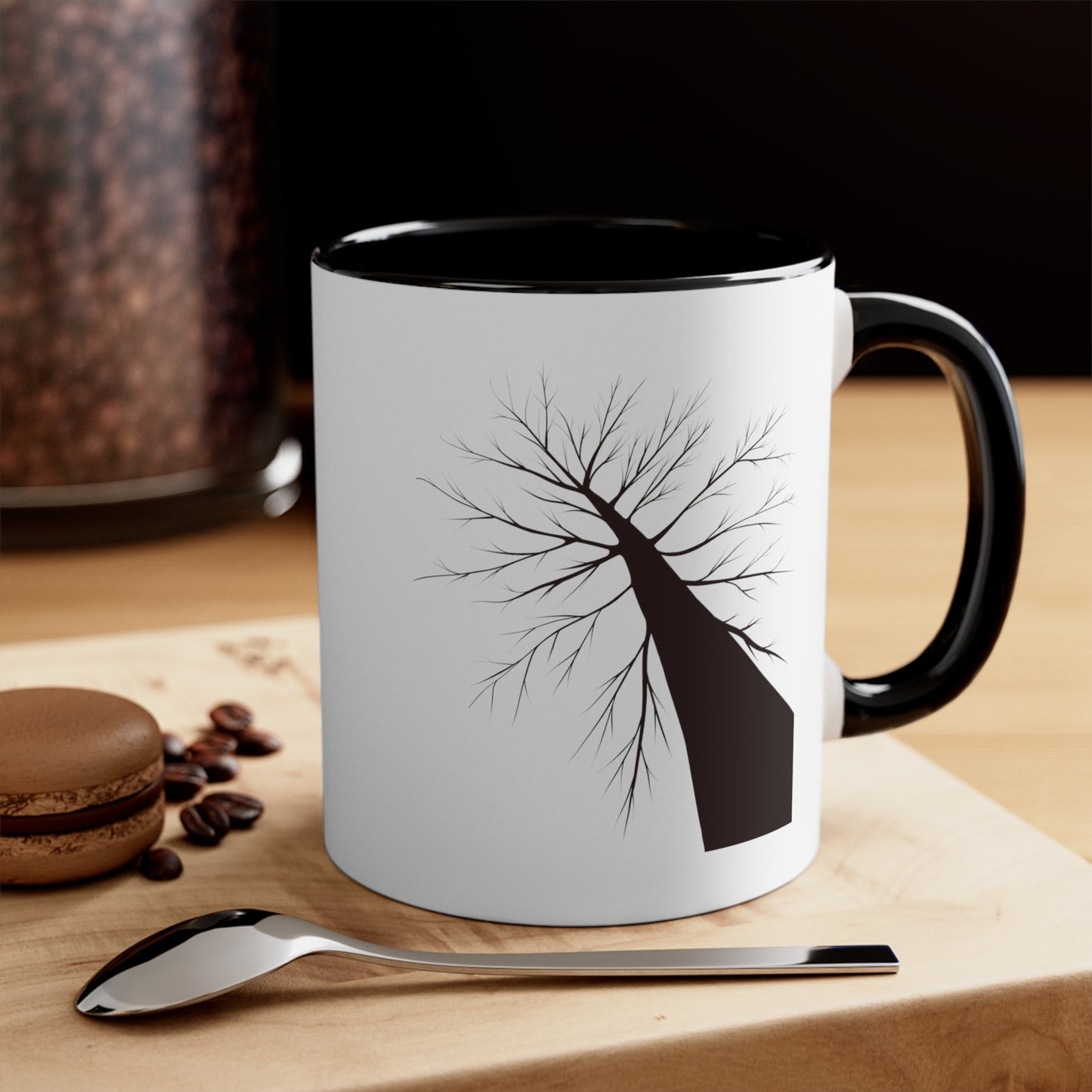 Barren Tree Coffee Mug - Double Sided Black Accent White Ceramic 11oz by TheGlassyLass.com