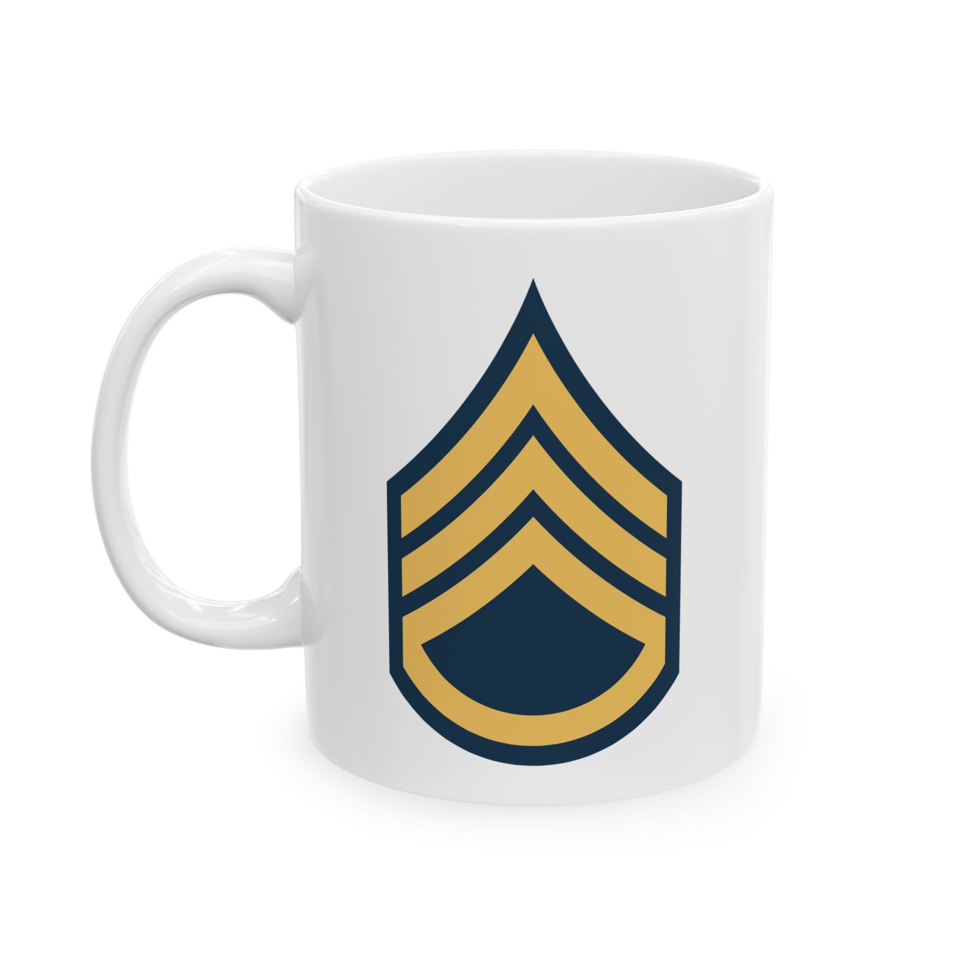 US Army Staff Sergeant (E-6) Stripes Coffee Mug - Double Sided Print, White Ceramic, 11oz by TheGlassyLass.com