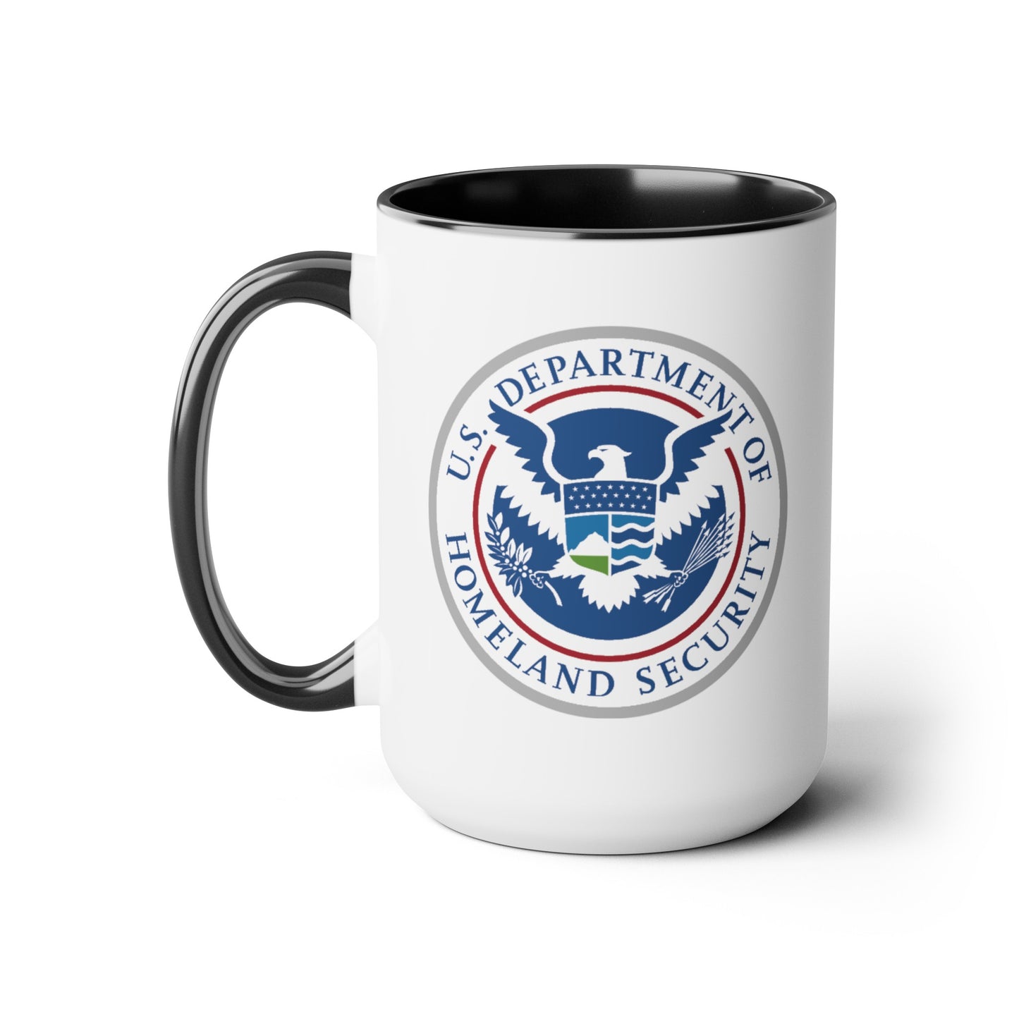 Homeland Security Coffee Mug - Double Sided Black Accent White Ceramic 15oz by TheGlassyLass.com