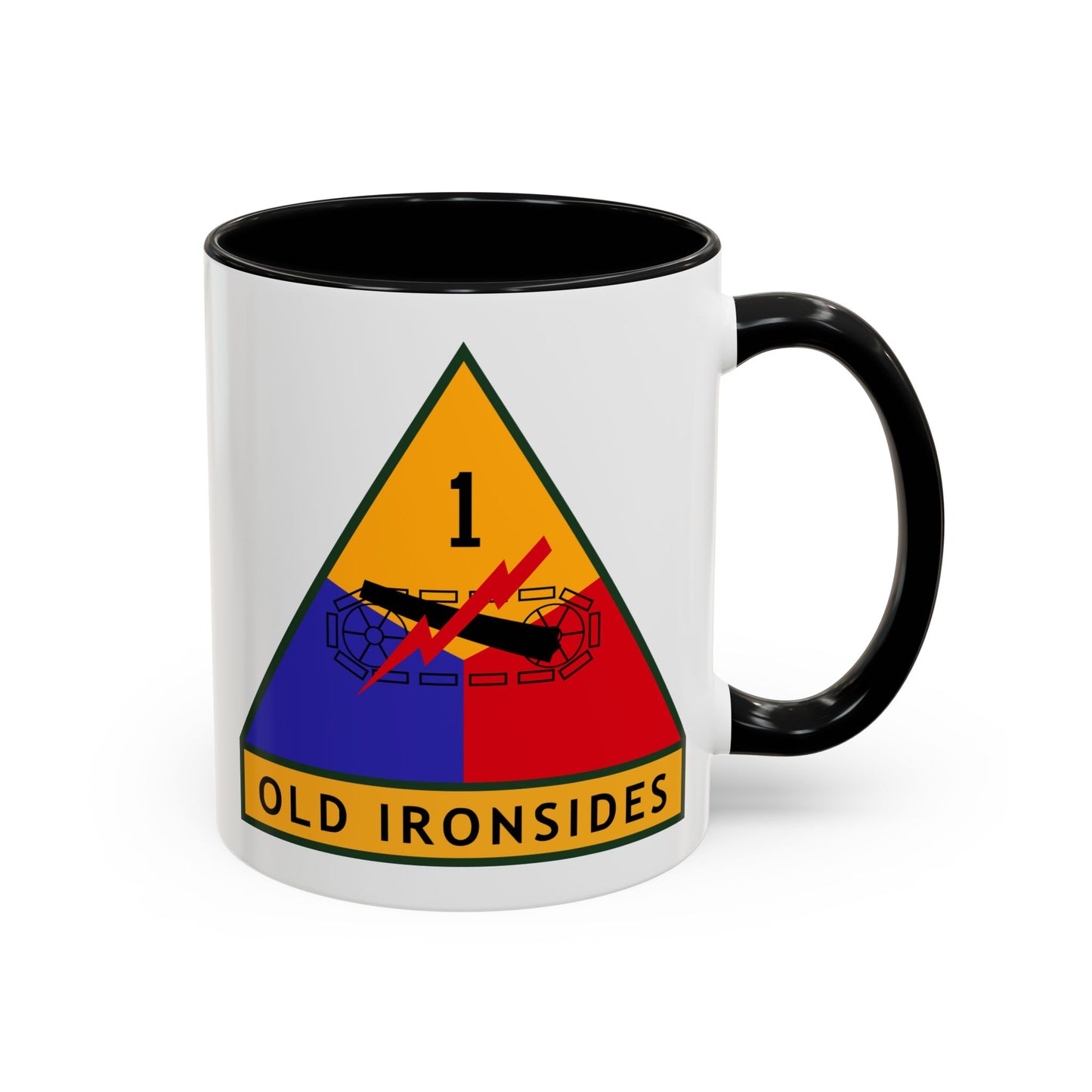 US Army 1st Armored Division Insignia - Double Sided Black Accent White Ceramic Coffee Mug 11oz by TheGlassyLass.com