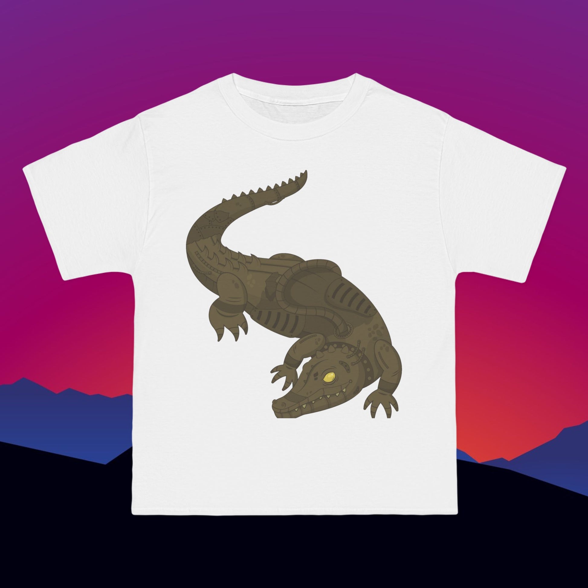 Steampunk Alligator T-Shirt: (Hanes Beefy-T 100% Preshrunk Cotton Custom Printed by TheGlassyLass.com