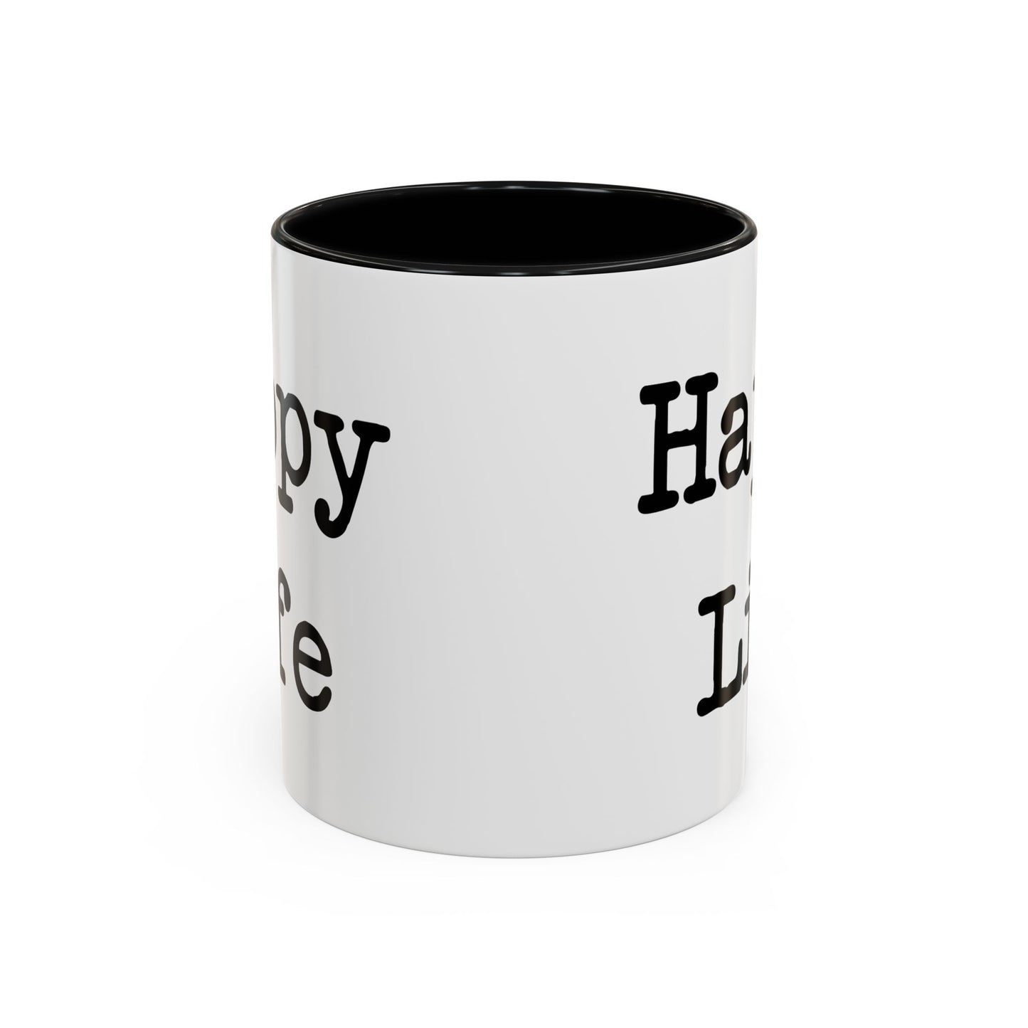 Happy Wife Happy Life Coffee Mug - Double Sided Black Accent White Ceramic 11oz by TheGlassyLass.com