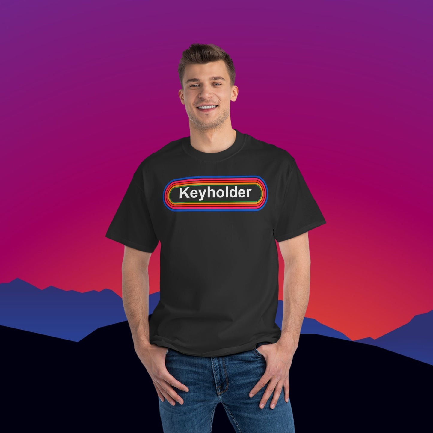 Keyholder Rainbow T-Shirt: (Hanes Beefy-T 100% Preshrunk Cotton Custom Printed by TheGlassyLass.com