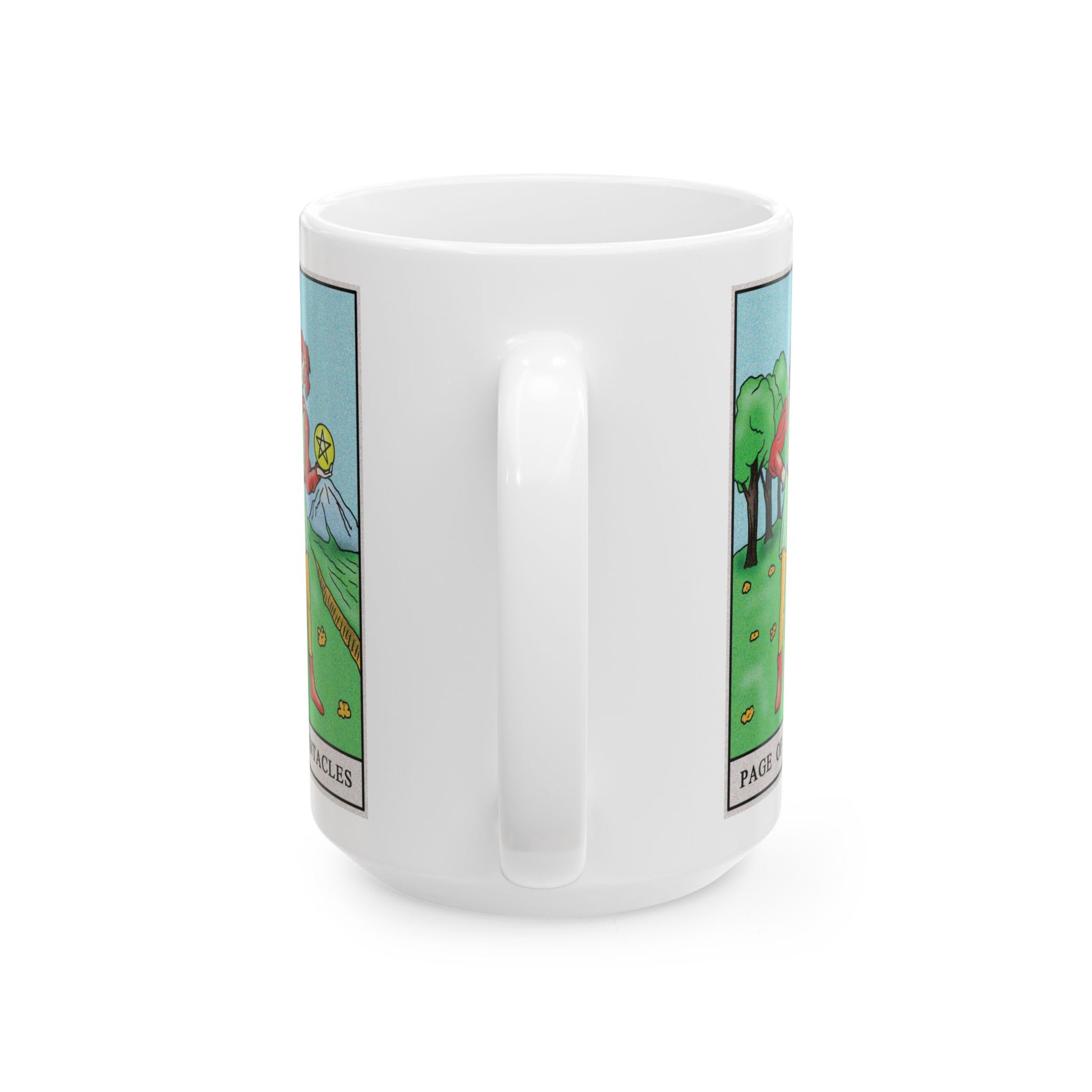Page of Pentacles Tarot Card Coffee Mug - Double Sided White Ceramic 15oz by TheGlassyLass.com