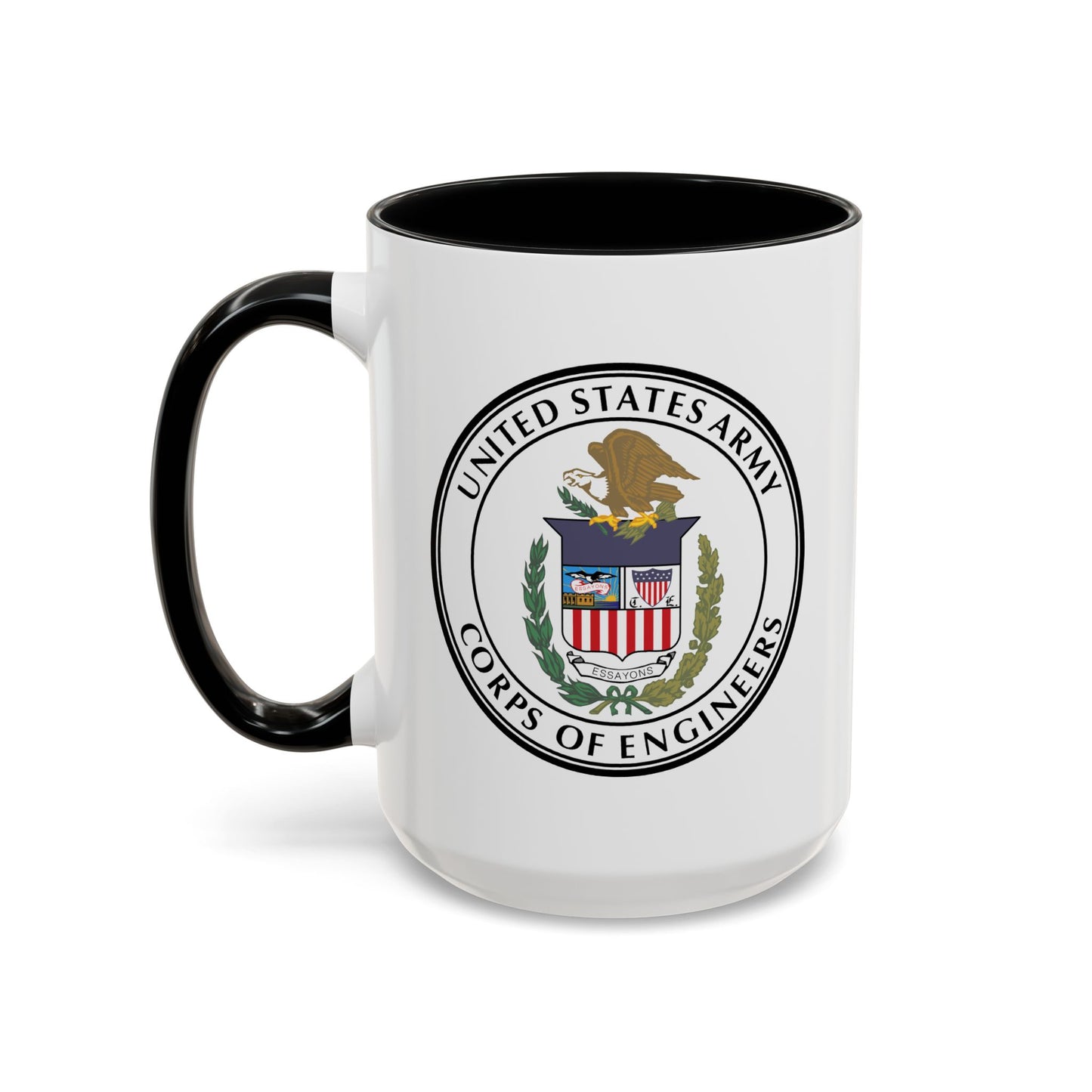 US Army Corps of Engineers Seal Coffee Mug - Double Sided Black Accent Ceramic 15oz - by TheGlassyLass.com