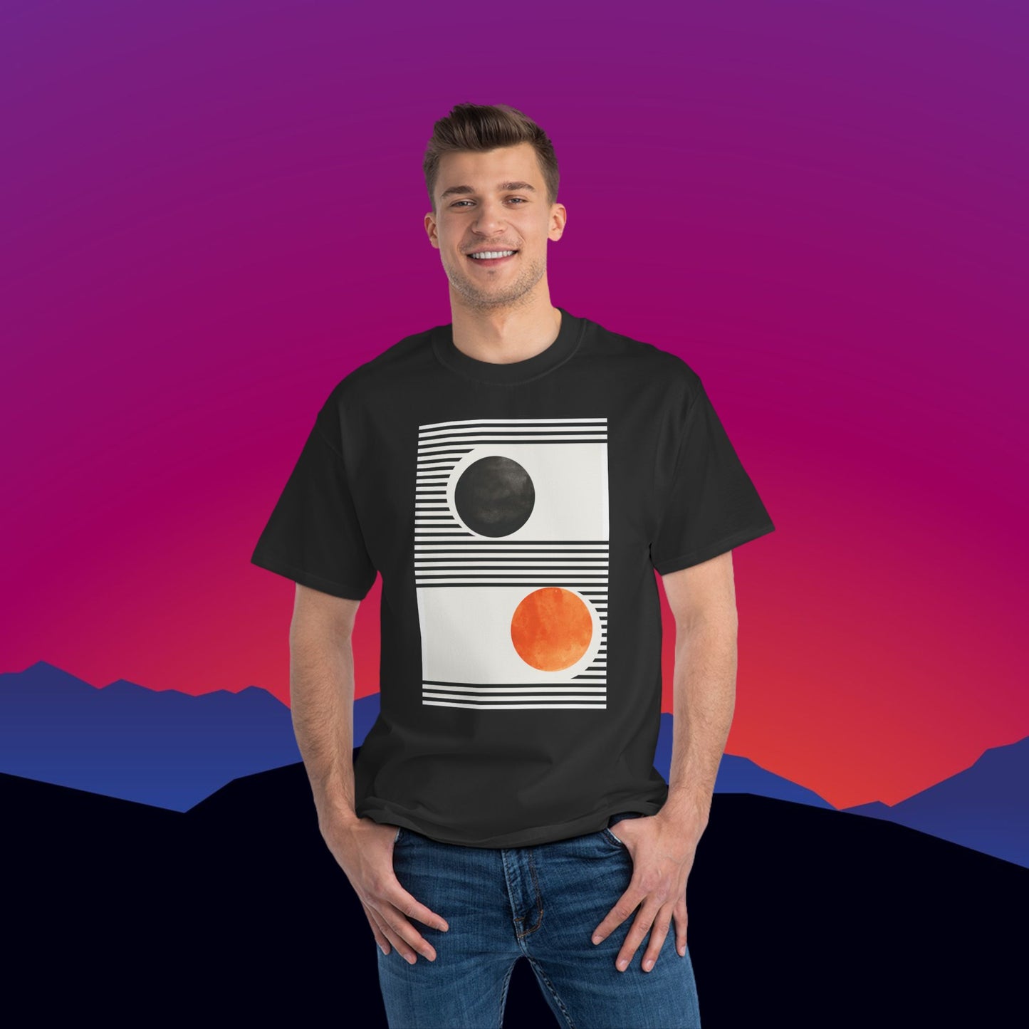 Planetary Yin Yang T-Shirt: (Hanes Beefy-T 100% Preshrunk Cotton Custom Printed by TheGlassyLass.com