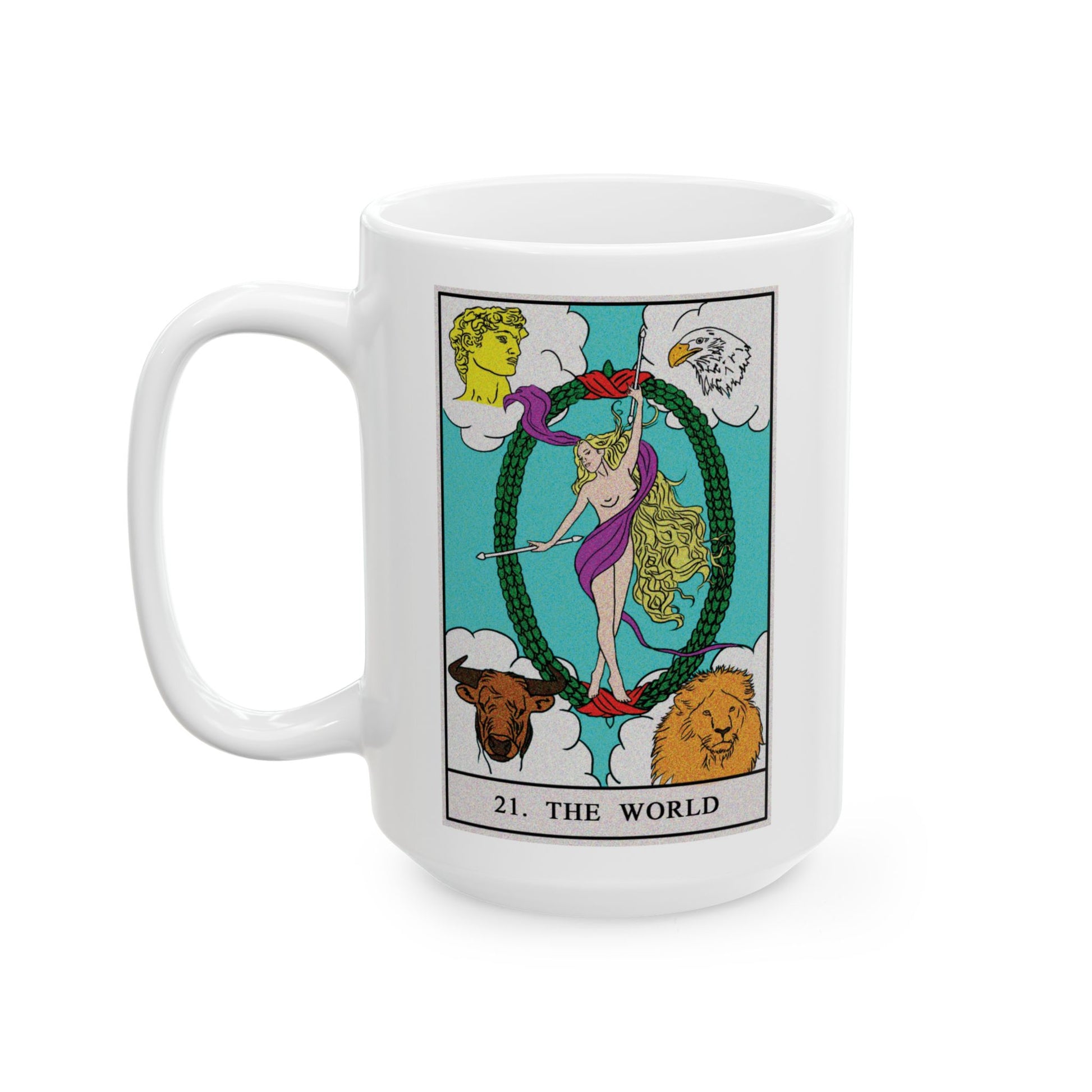 The World Tarot Card Coffee Mug - Double Sided White Ceramic 15oz by TheGlassyLass.com