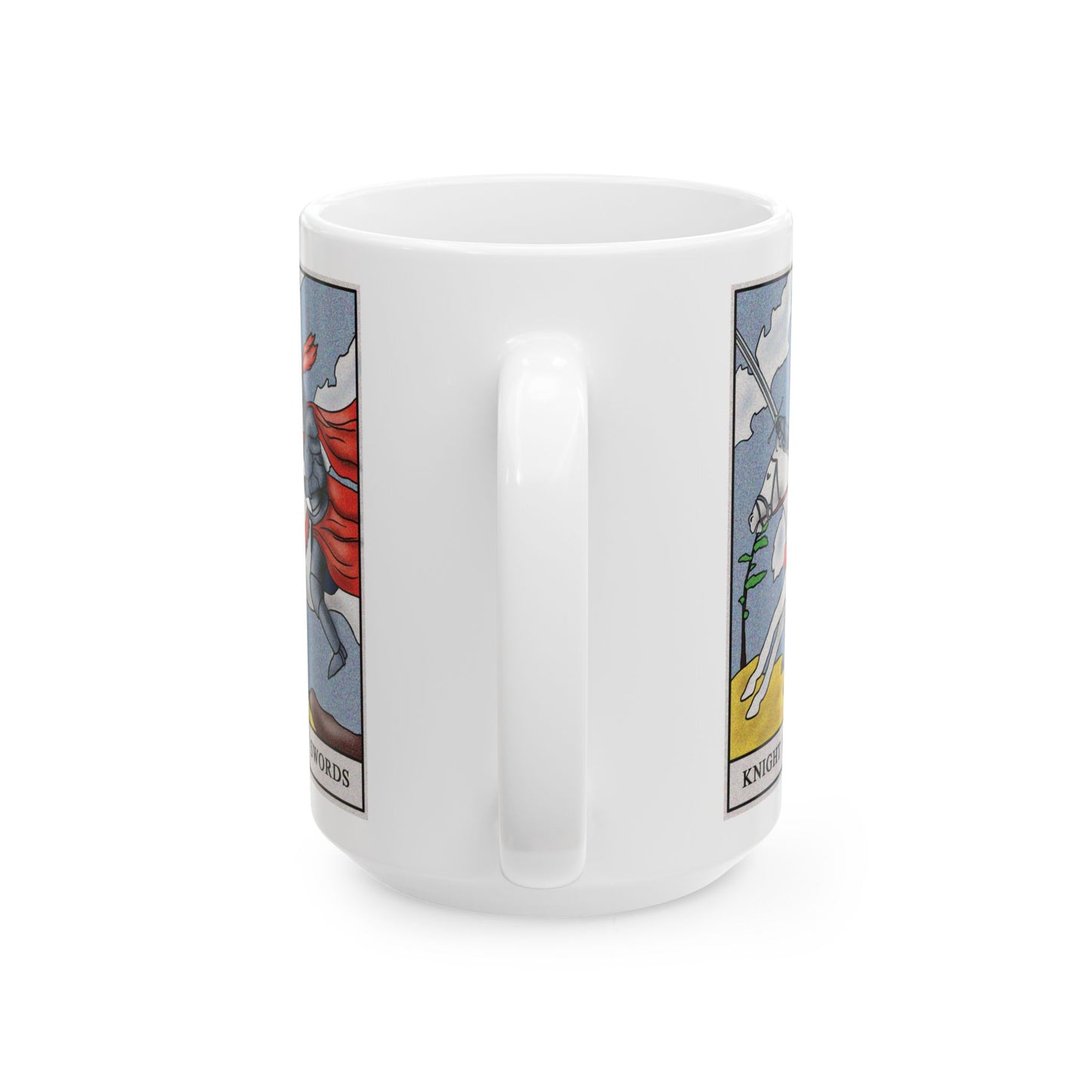 Knight of Swords Tarot Card Coffee Mug - Double Sided White Ceramic 15oz by TheGlassyLass.com