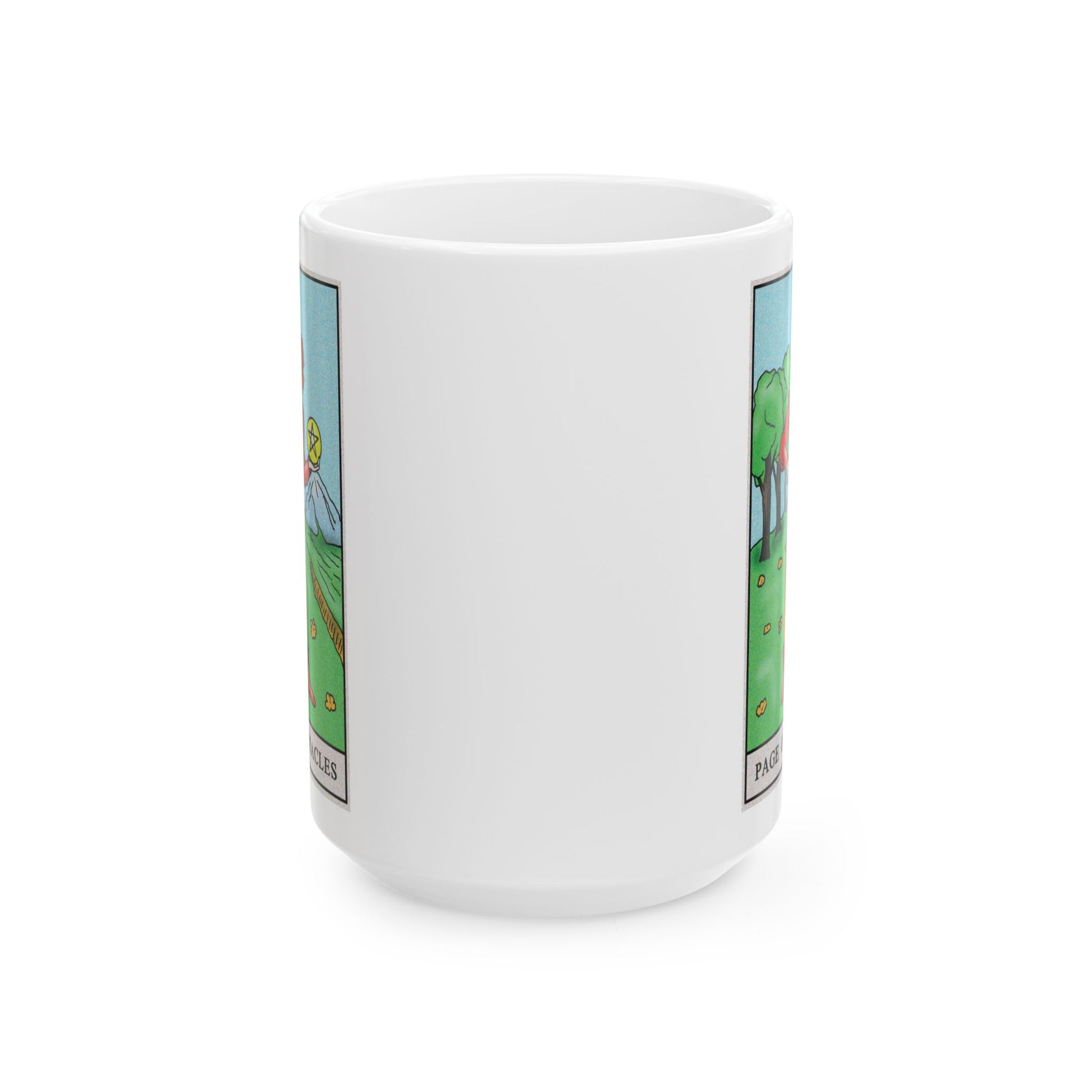 Page of Pentacles Tarot Card Coffee Mug - Double Sided White Ceramic 15oz by TheGlassyLass.com