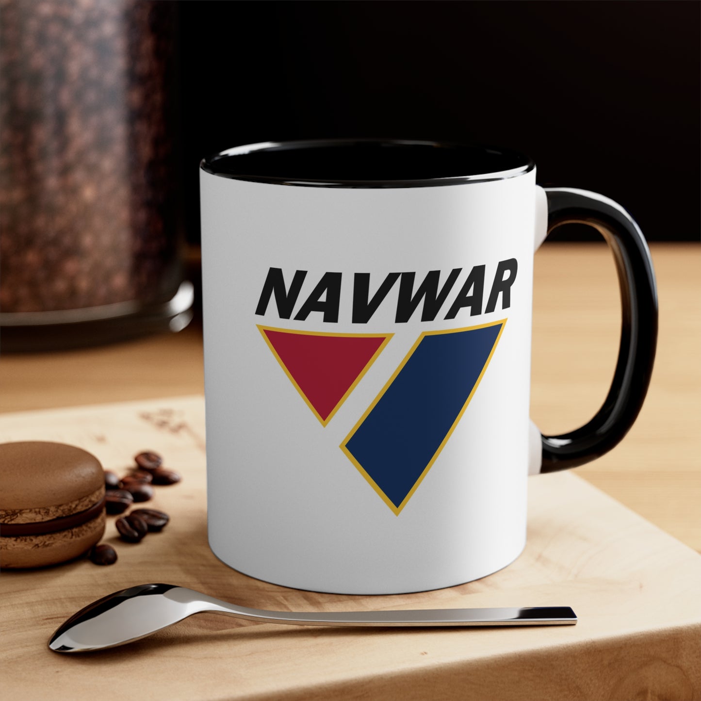 US Navy NAVWAR Coffee Mug - Black Accent Two Tone White Ceramic 11oz Size by TheGlassyLass.com
