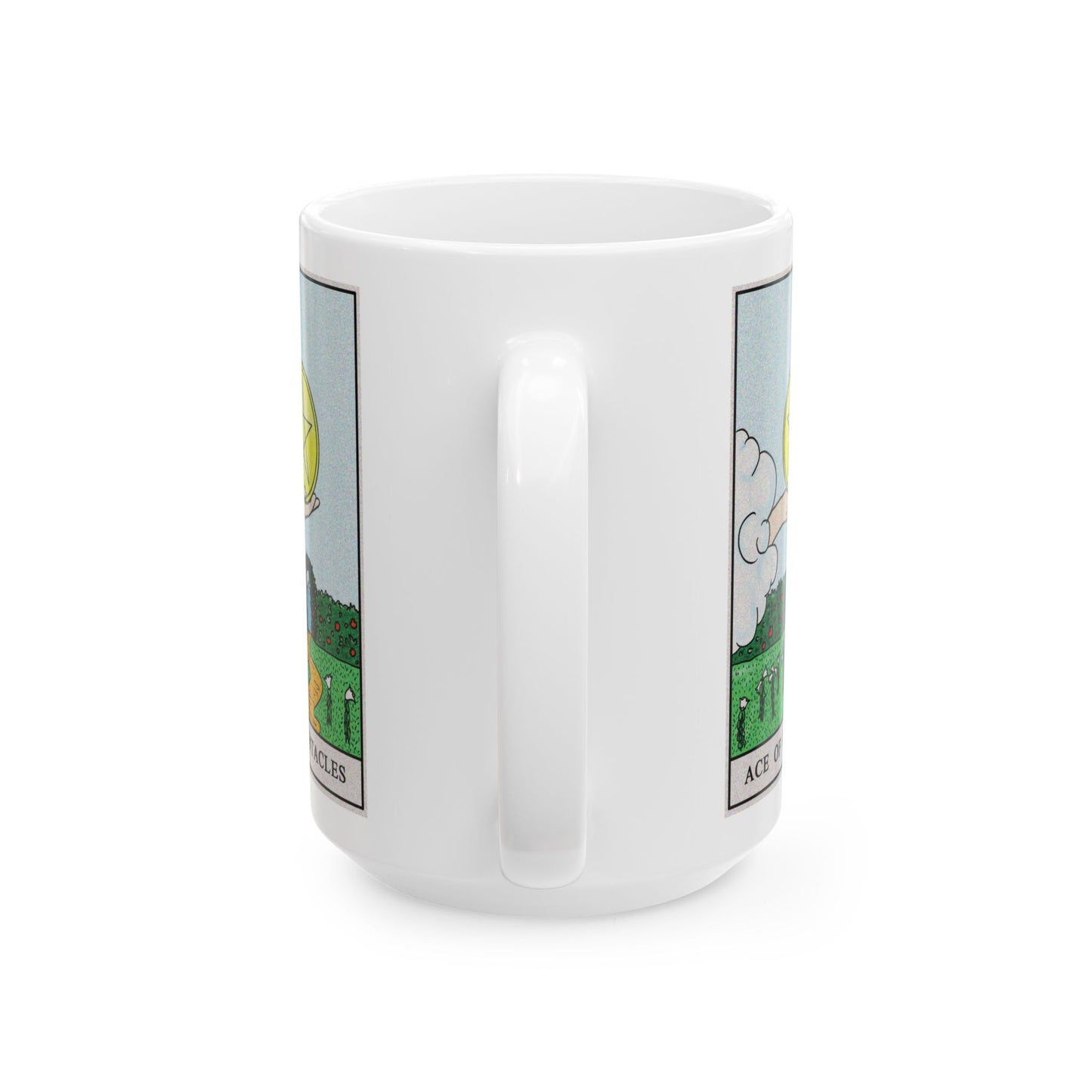 Ace of Pentacles Tarot Card Coffee Mug - Double Sided White Ceramic 15oz by TheGlassyLass.com