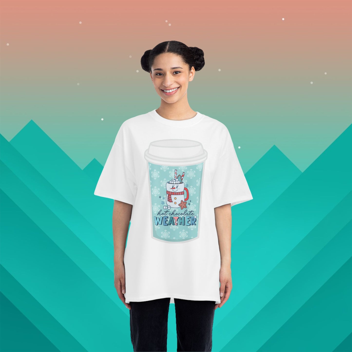 Hot Chocolate Weather Christmas T-Shirt: (Hanes Beefy-T 100% Preshrunk Cotton Custom Printed by TheGlassyLass.com