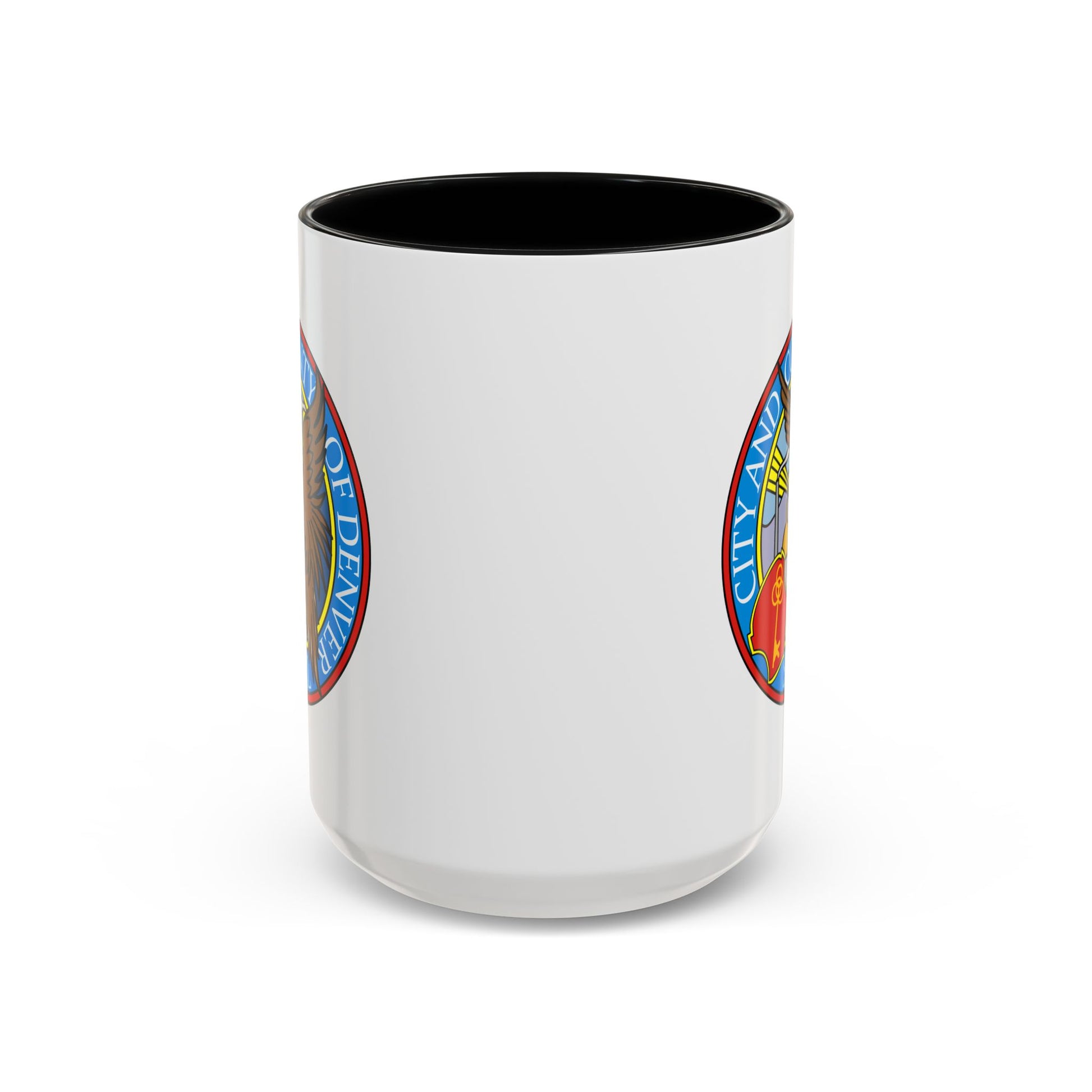 Denver City/County Seal Coffee Mug - Double Sided Print, Black Accent White Ceramic, 15oz by TheGlassyLass.com