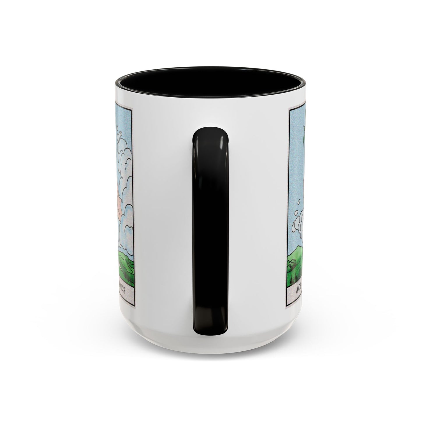 Ace of Wands Tarot Card Coffee Mug - Double Sided Black Accent White Ceramic 15oz by TheGlassyLass.com