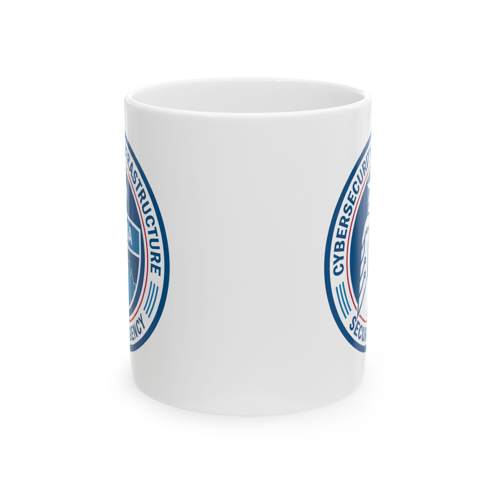 Cybersecurity and Infrastructure Security Agency Seal Coffee Mug - Double Sided Print, White Ceramic, 11oz by TheGlassyLass.com