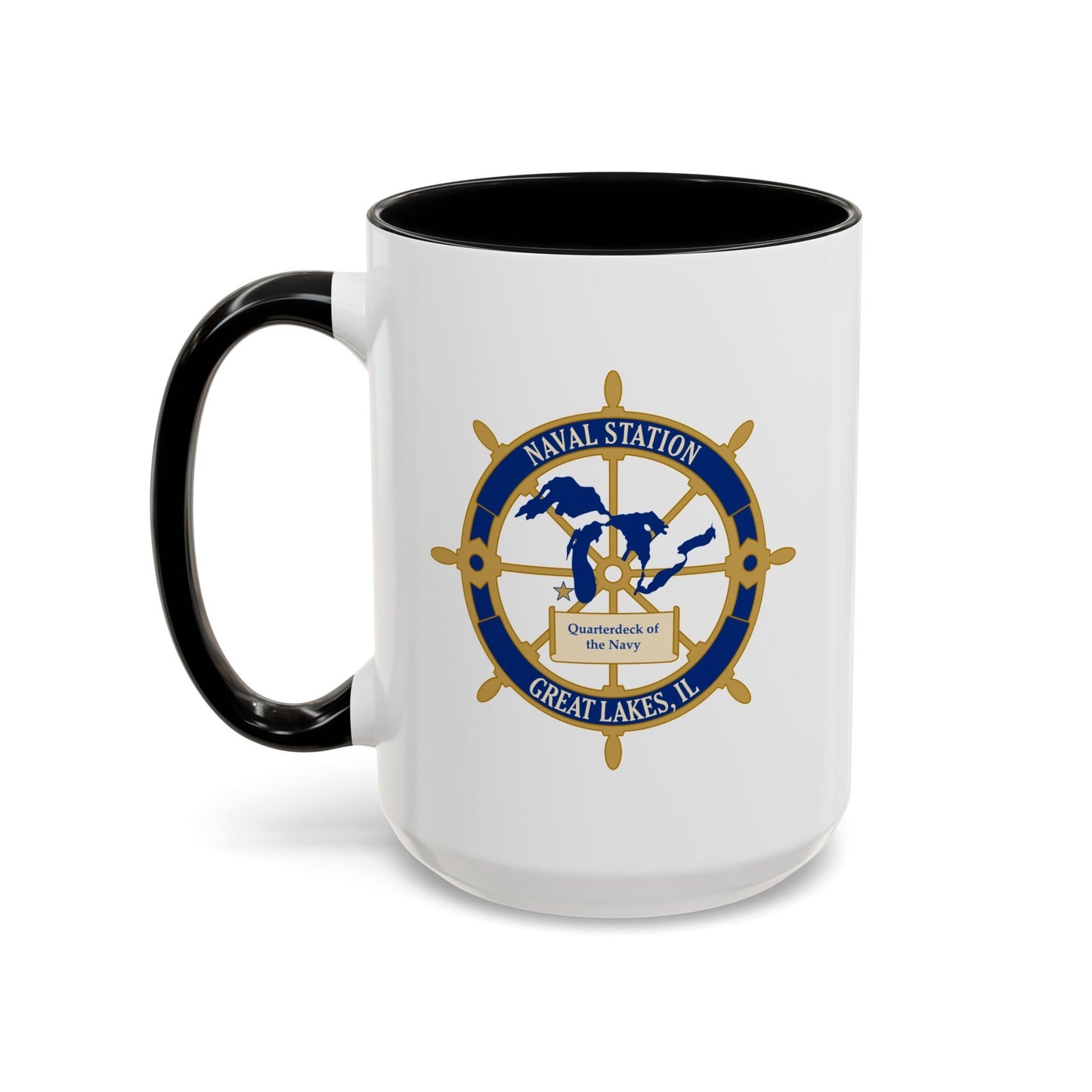Naval Station Great Lakes Coffee Mug - Double Sided Black Accent White Ceramic 15oz by TheGlassyLass.com