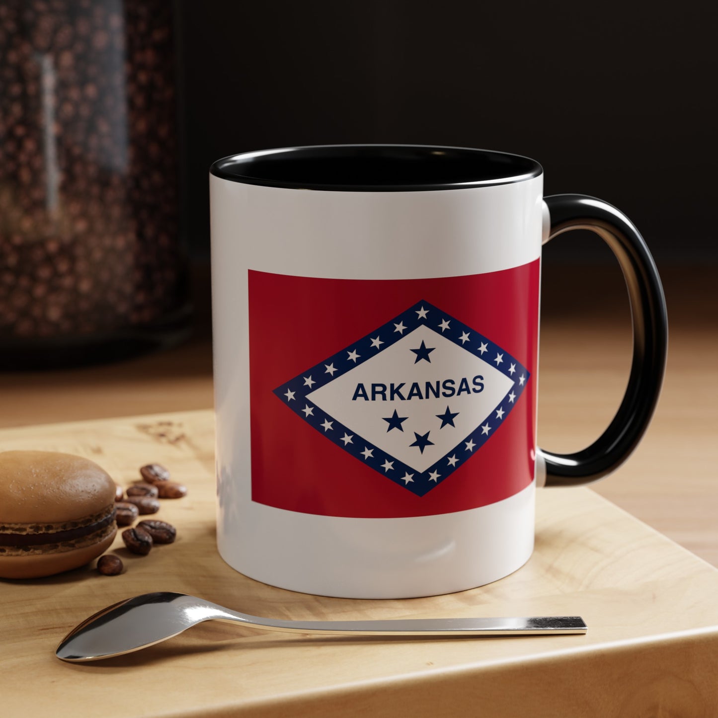 Arkansas State Flag - Double Sided Black Accent White Ceramic Coffee Mug 11oz by TheGlassyLass.com