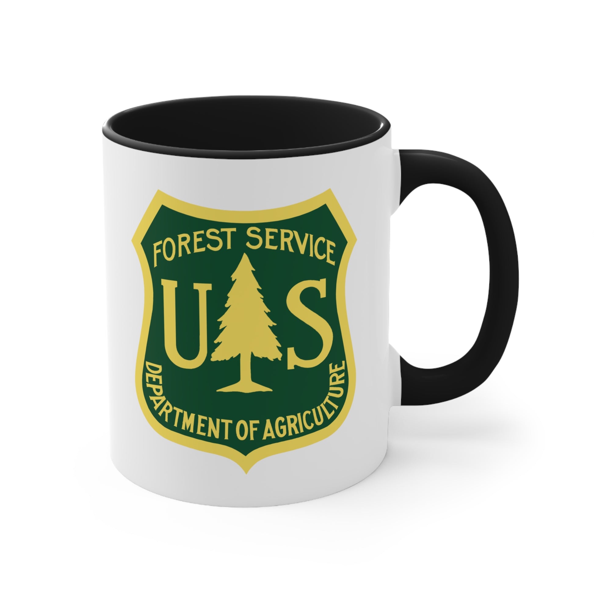 Forest Service Coffee Mug - Double Sided Black Accent White Ceramic 11oz by TheGlassyLass
