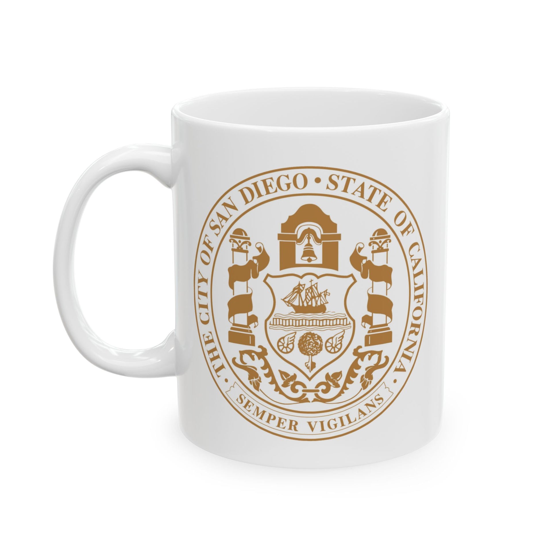 City of San Diego Seal Coffee Mug - Double Sided Print, White Ceramic, 11oz by TheGlassyLass.com