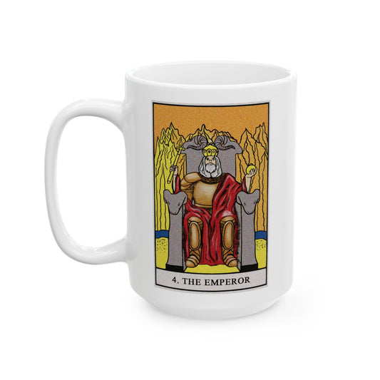 The Emperor Tarot Card Coffee Mug - Double Sided White Ceramic 15oz by TheGlassyLass.com