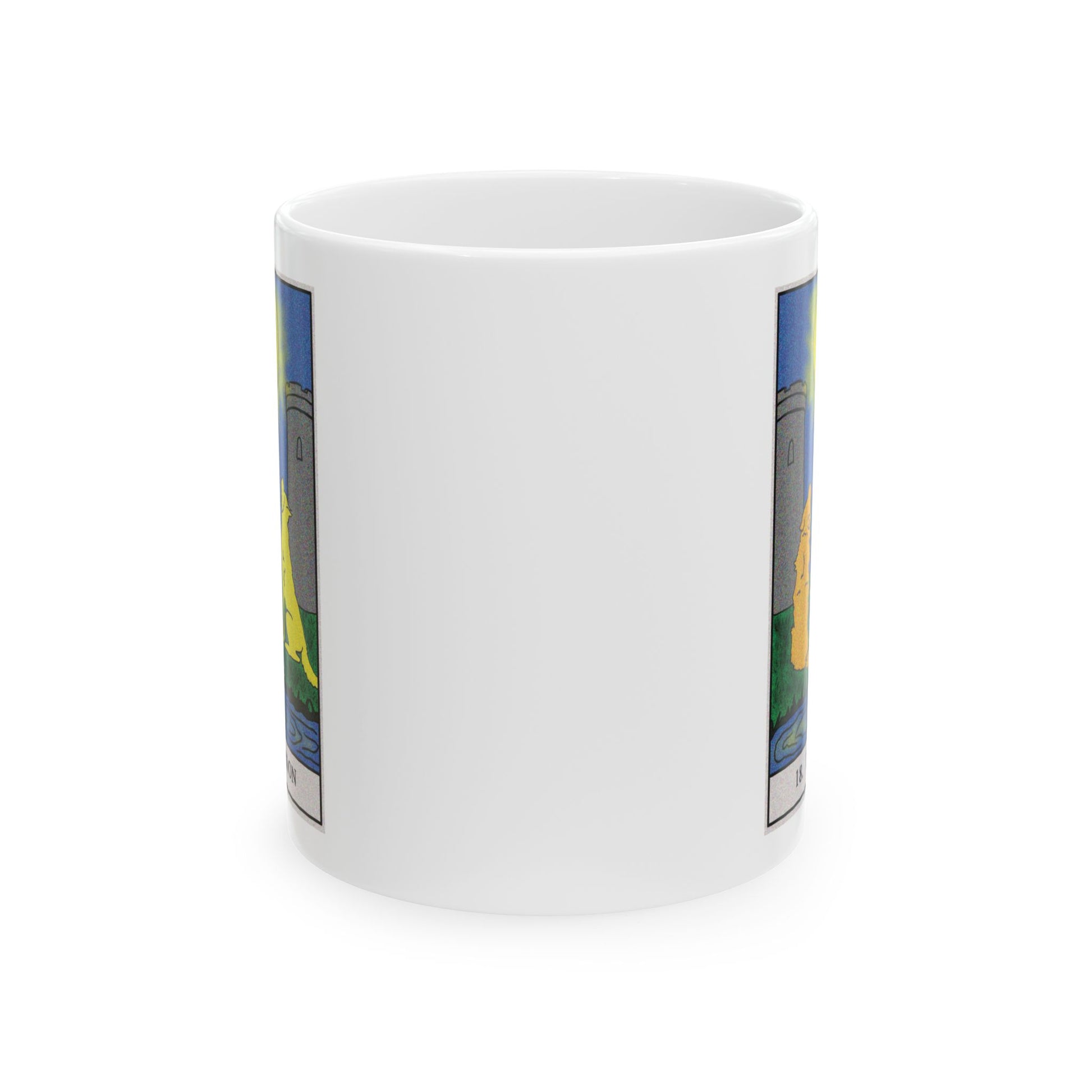 The Moon Tarot Card Coffee Mug - Double Sided Print, White Ceramic, 11oz by TheGlassyLass.com