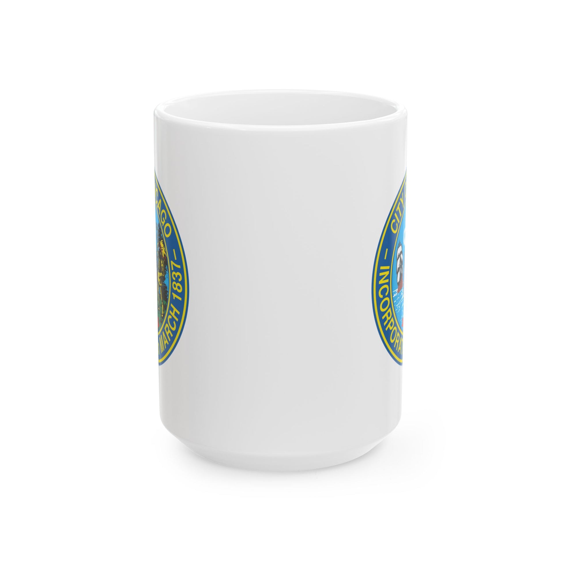 City of Chicago Coffee Mug - Double Sided Print, White Ceramic, 15oz by TheGlassyLass.com