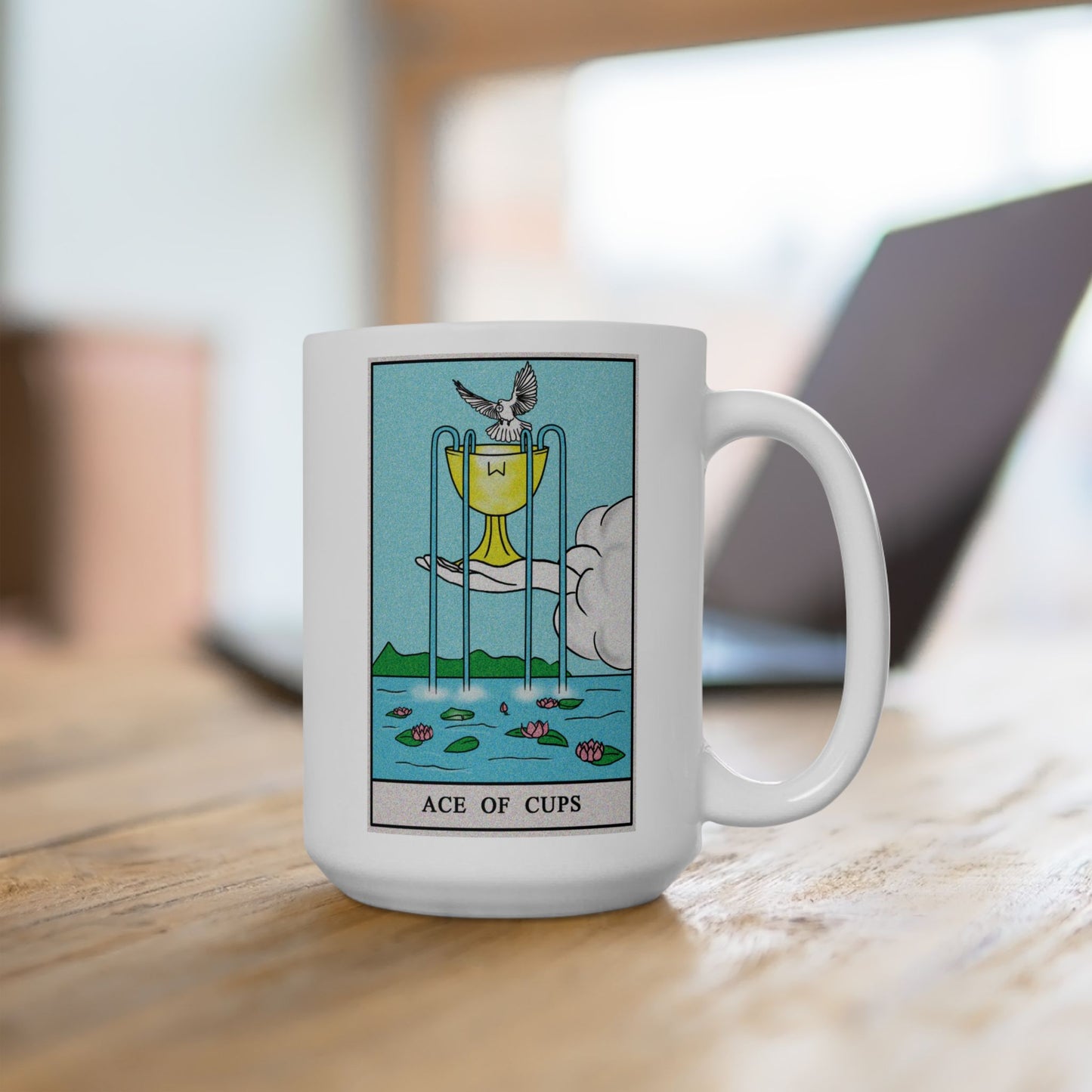 Ace of Cups Tarot Card Coffee Mug - Double Sided White Ceramic 15oz by TheGlassyLass