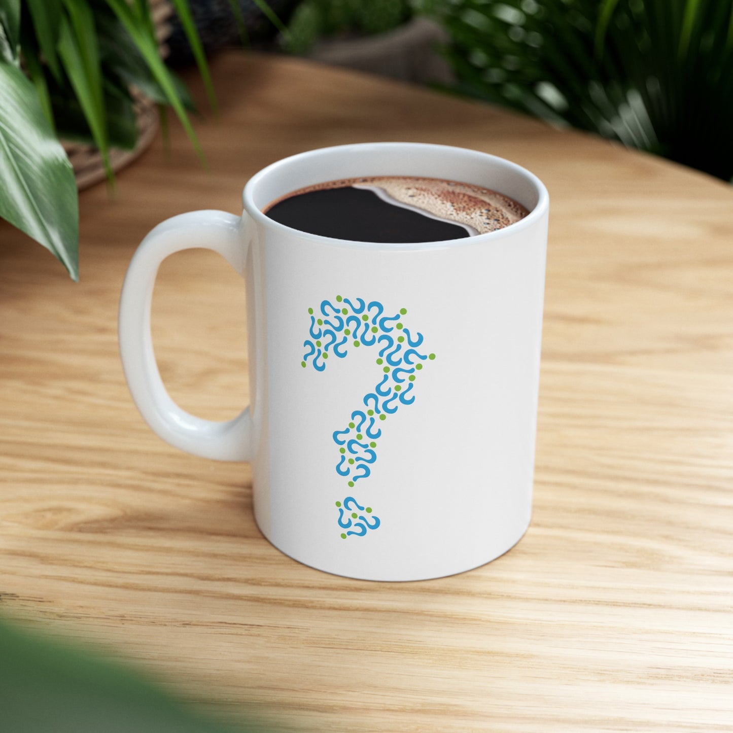 Question Mark Coffee Mug - Double Sided White Ceramic 11oz by TheGlassyLass.com