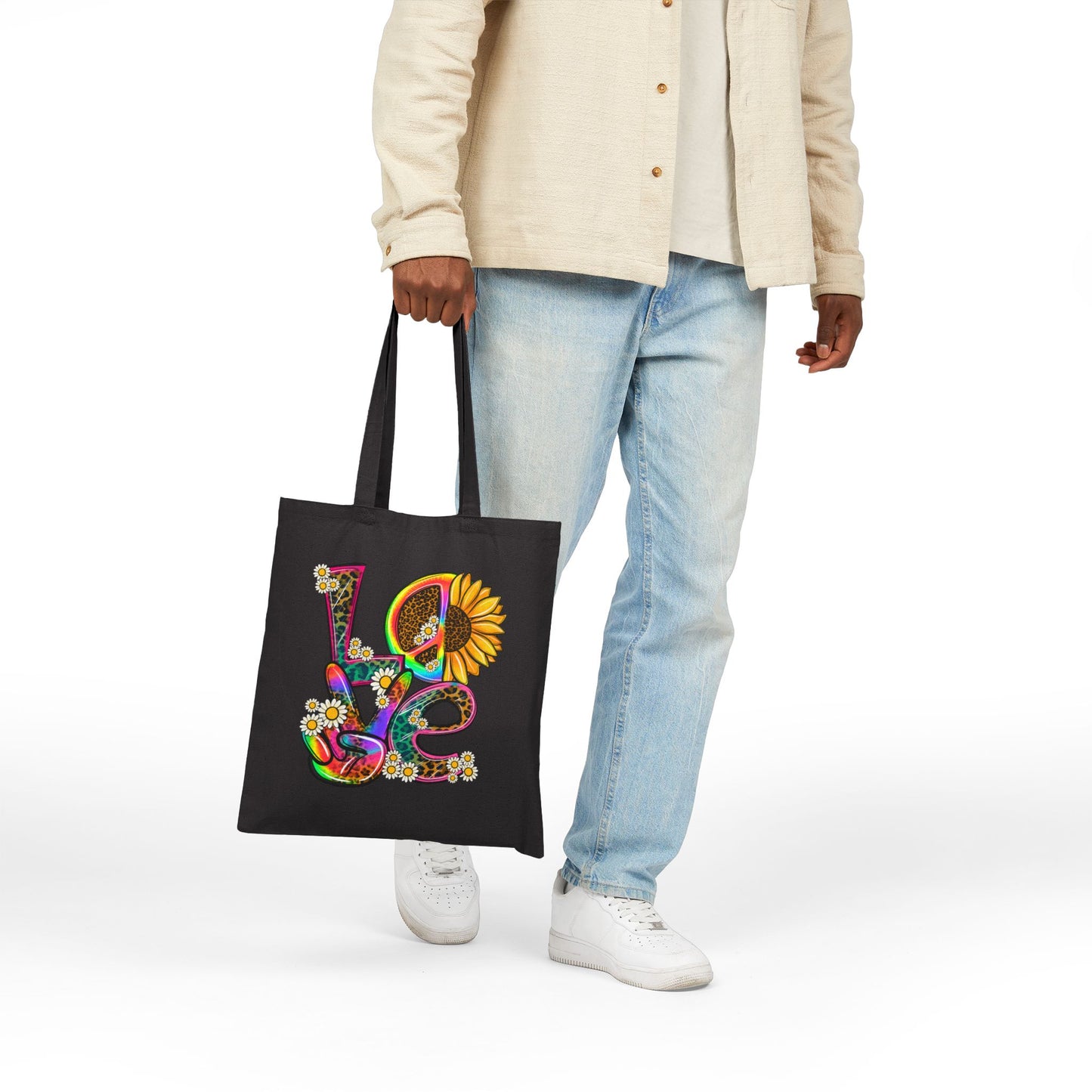 Flower Power LOVE Logo Tote Bag - Heavyweight 100% Cotton Canvas by TheGlassyLass.com