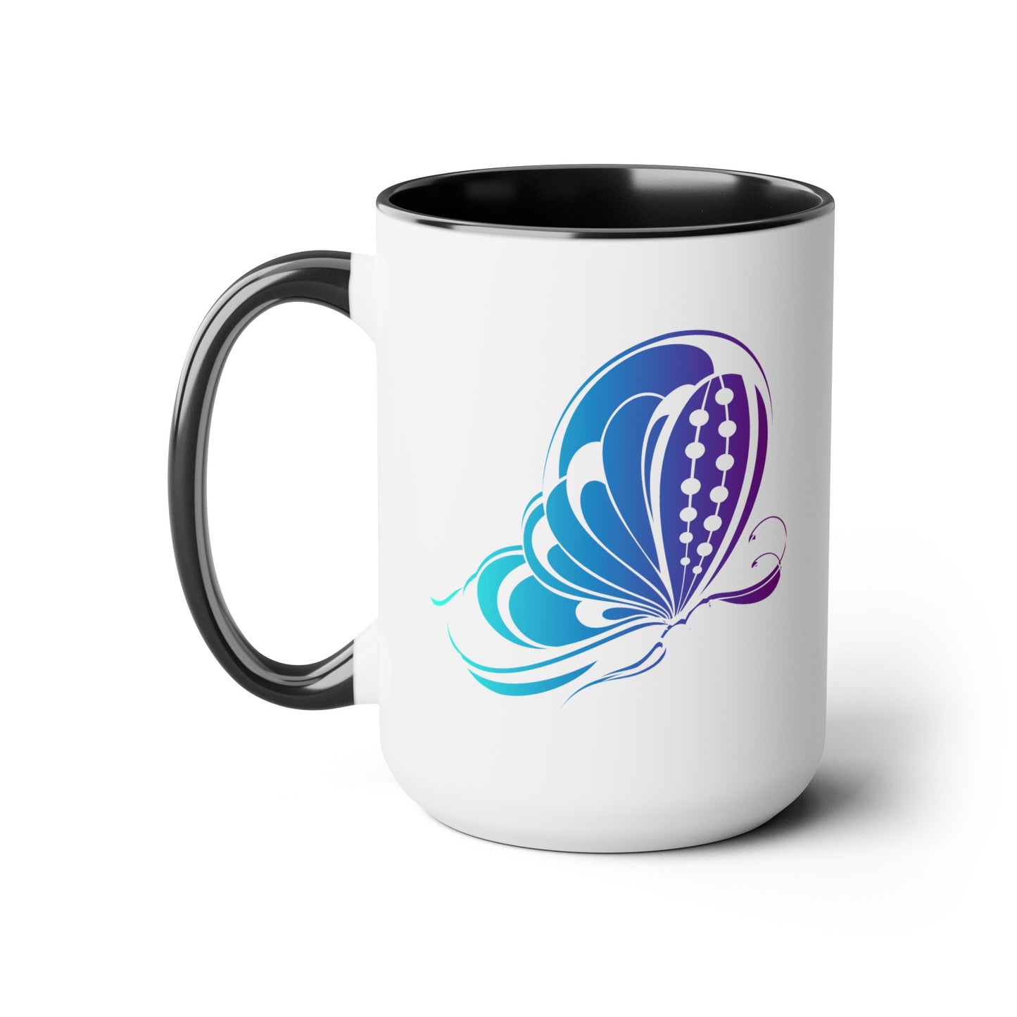 Butterfly Coffee Mugs - Double Sided Black Accent White Ceramic 15oz by TheGlassyLass.com