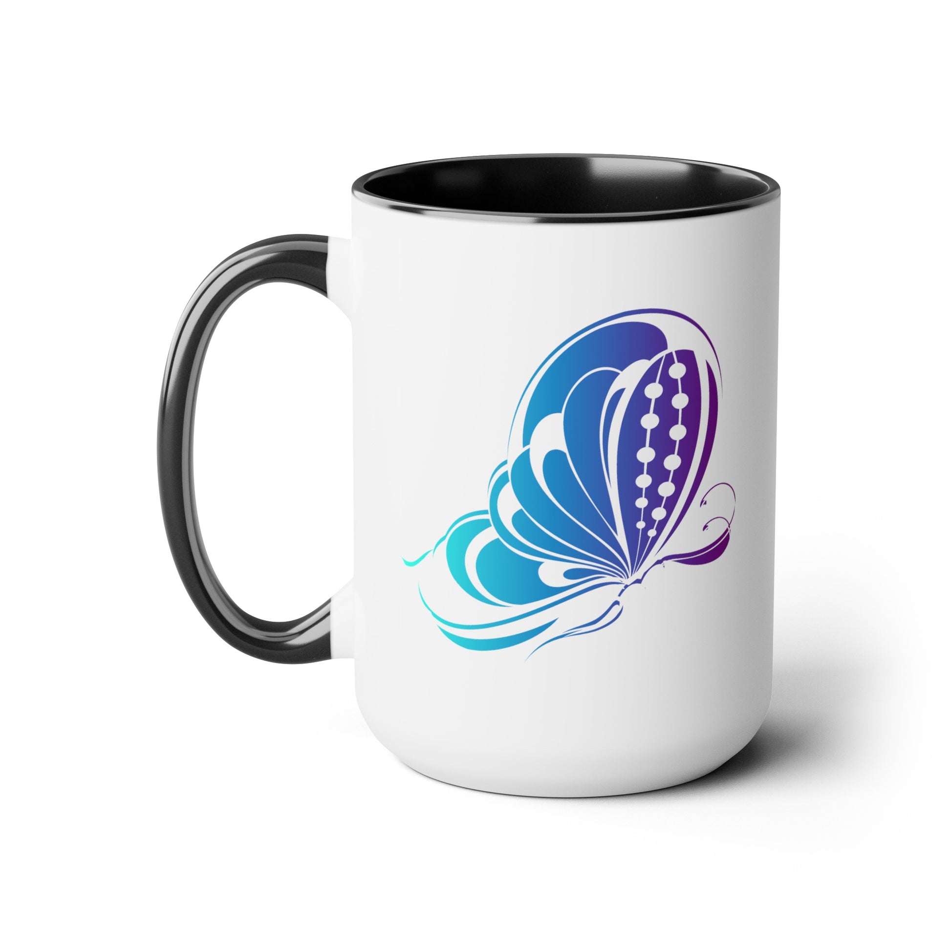 Butterfly Coffee Mugs - Double Sided Black Accent White Ceramic 15oz by TheGlassyLass.com