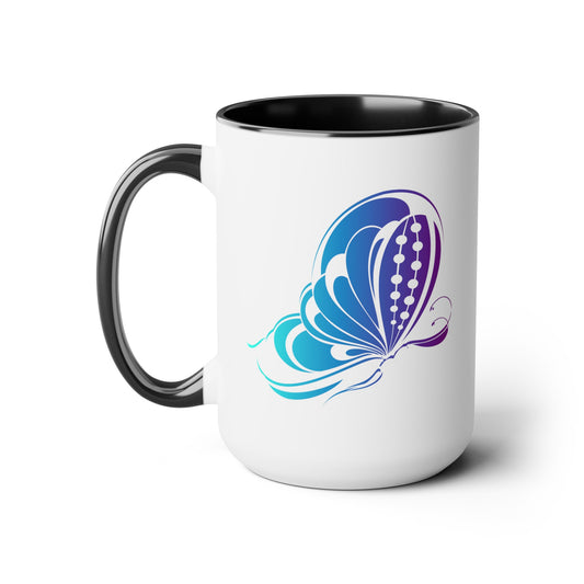 Butterfly Coffee Mugs - Double Sided Black Accent White Ceramic 15oz by TheGlassyLass.com
