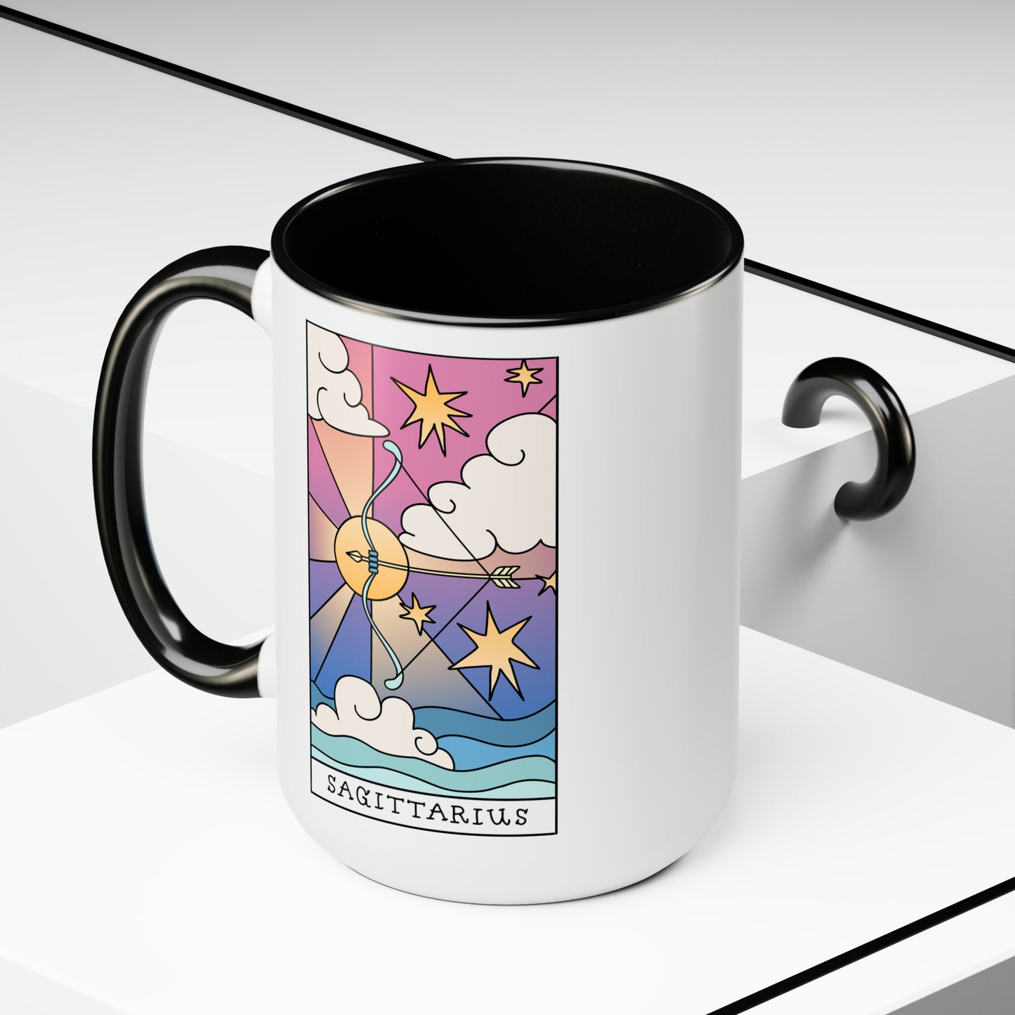 Sagittarius Card Coffee Mug - Double Sided Black Accent Ceramic 15oz by TheGlassyLass.com