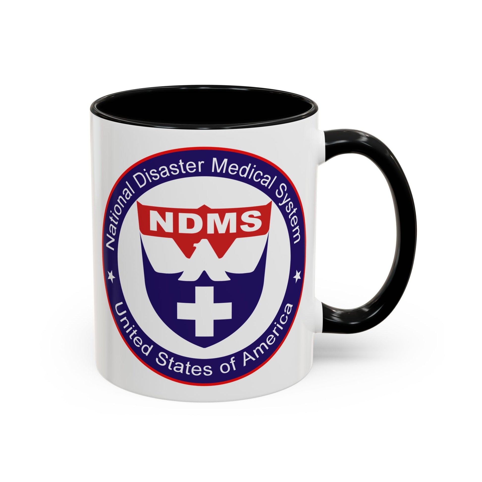 National Disaster Medical System Coffee Mug - Double Sided Print, Black Accent White Ceramic, 11oz by TheGlassyLass.com