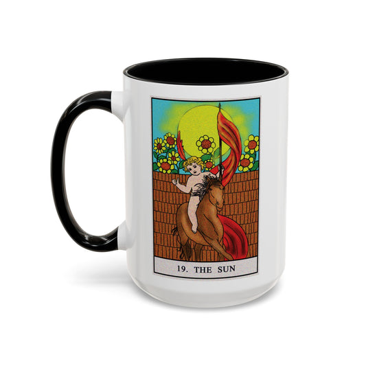 The Sun Tarot Card Coffee Mug - Double Sided Black Accent White Ceramic 15oz by TheGlassyLass.com