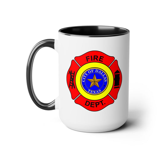 Dallas Fire Department Coffee Mug - Double Sided Print Black Accent White Ceramic 15oz by TheGlassyLass.com