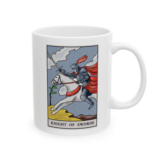 Knight of Swords Tarot Card Coffee Mug - Double Sided Print, White Ceramic, 11oz by TheGlassyLass.com