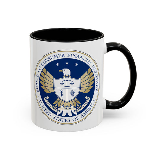 Consumer Financial Protection Bureau Seal Coffee Mug - Double Sided Print, Black Accent White Ceramic, 11oz by TheGlassyLass.com