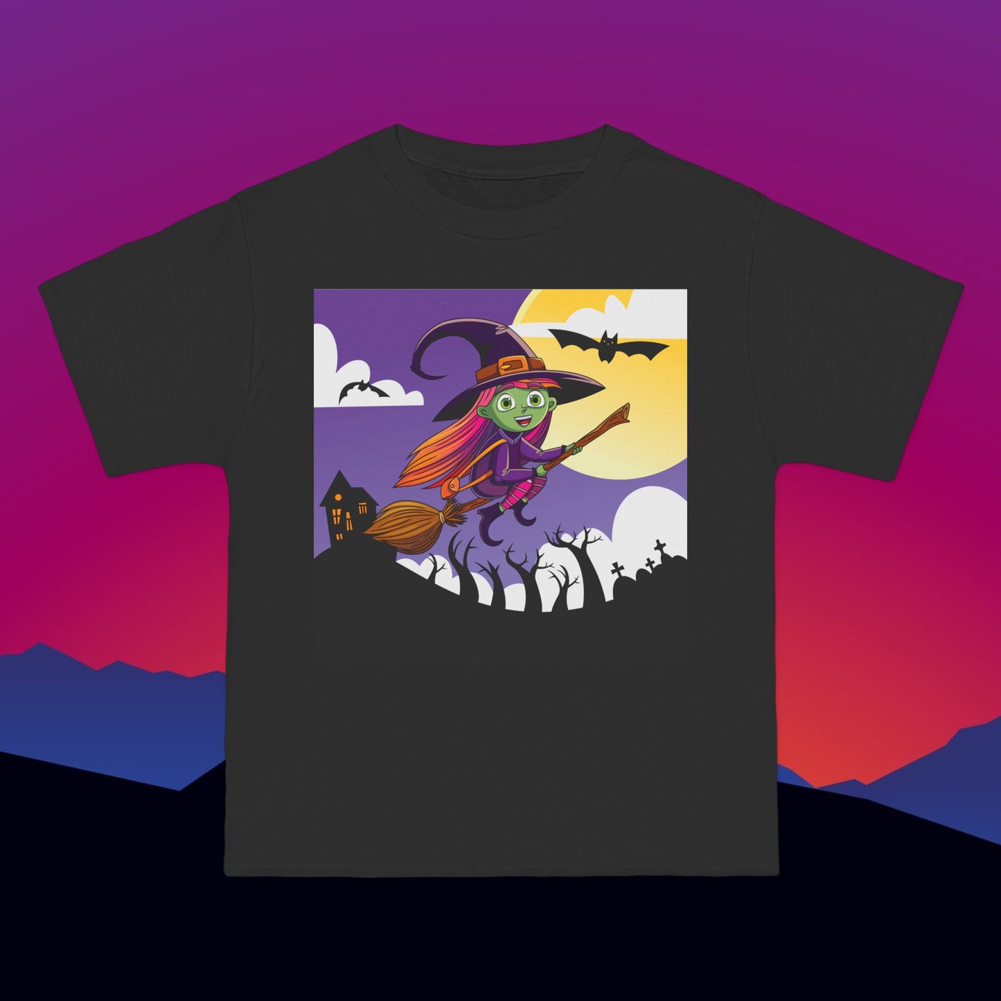 Scare Force One Witch's Broom T-Shirt: (Hanes Beefy-T 100% Preshrunk Cotton Custom Printed by TheGlassyLass.com