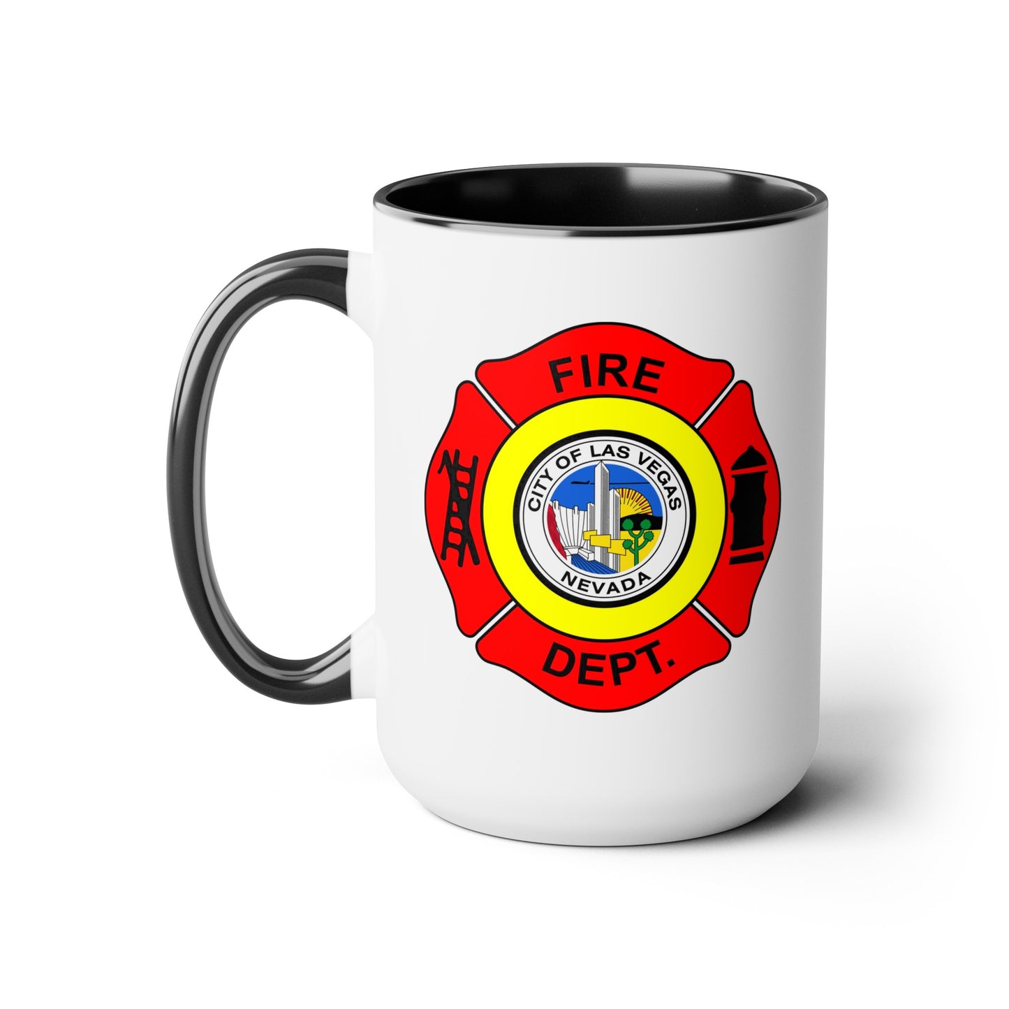 Las Vegas Fire Department Coffee Mug - Double Sided Black Accent Two Tone White Ceramic 15oz by TheGlassyLass.com