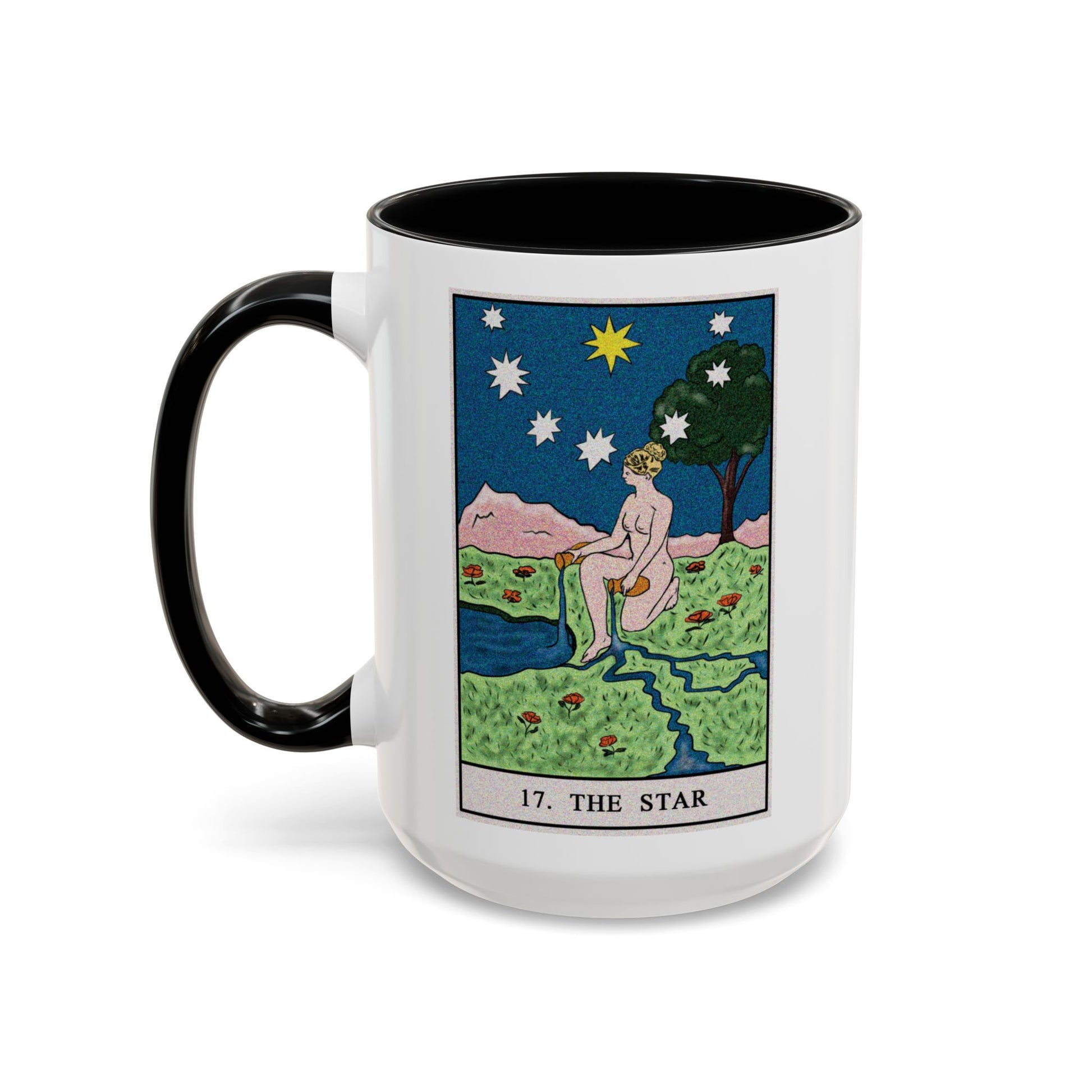 The Star Tarot Card Coffee Mug - Double Sided Black Accent White Ceramic 15oz by TheGlassyLass.com
