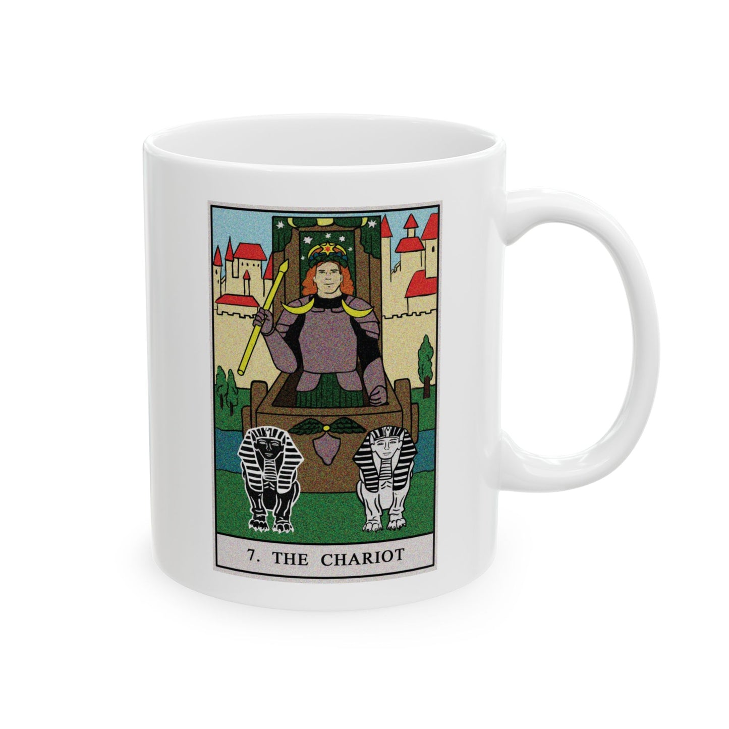 The Chariot Tarot Card Coffee Mug - Double Sided Print, White Ceramic, 11oz by TheGlassyLass.com