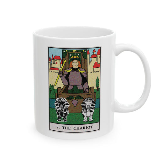 The Chariot Tarot Card Coffee Mug - Double Sided Print, White Ceramic, 11oz by TheGlassyLass.com